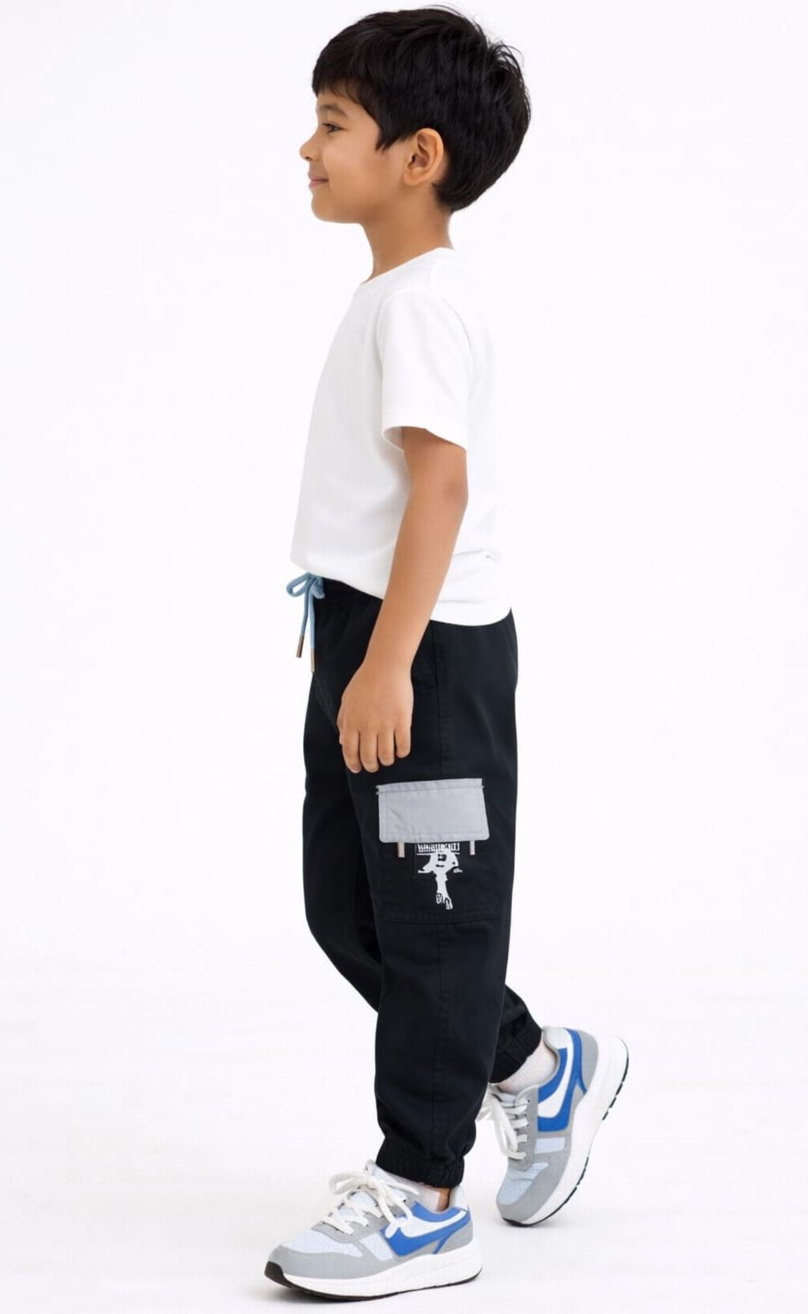 Cotton Woven Cargo Pants with Fancy Side Pockets - Black