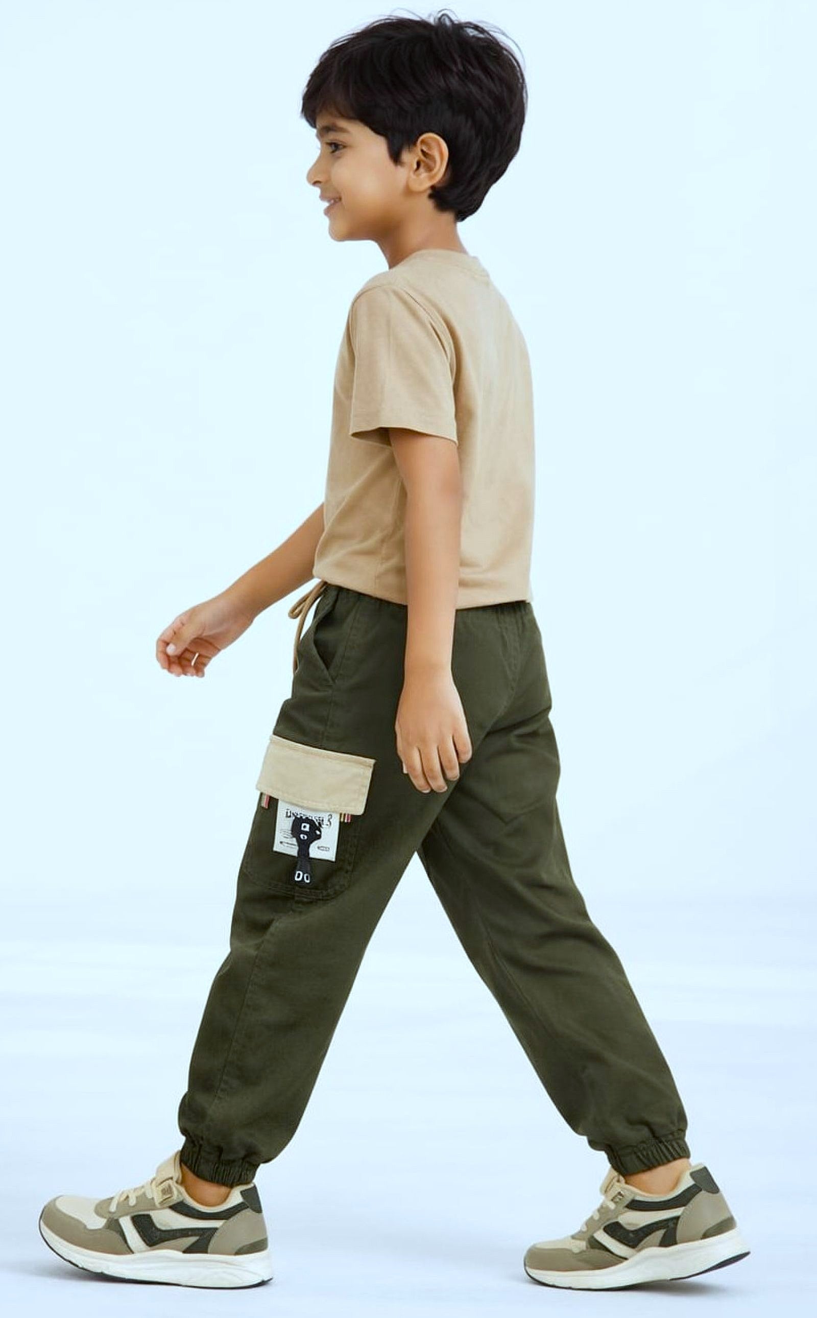 Cotton Woven Cargo Pants with Fancy Side Pockets - Military Green