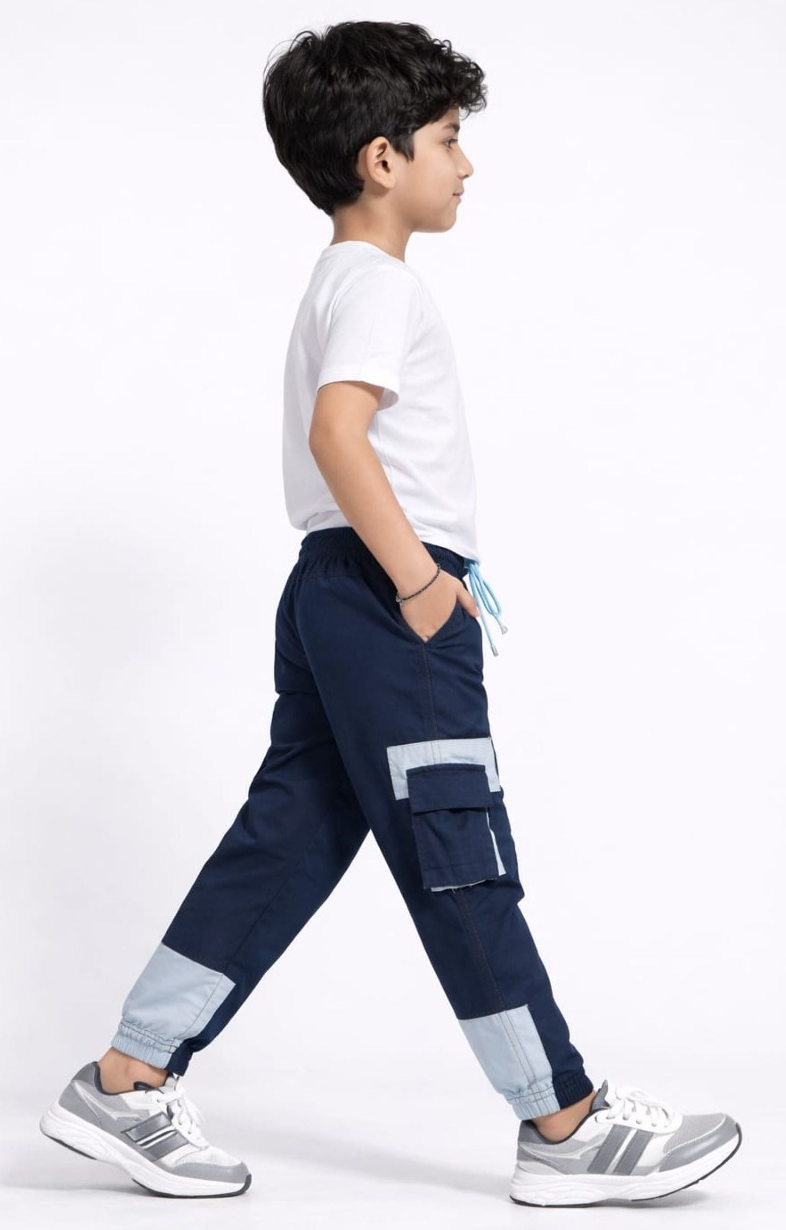 Cotton Woven Cargo Pants with Fancy Box Pockets - Navyblue