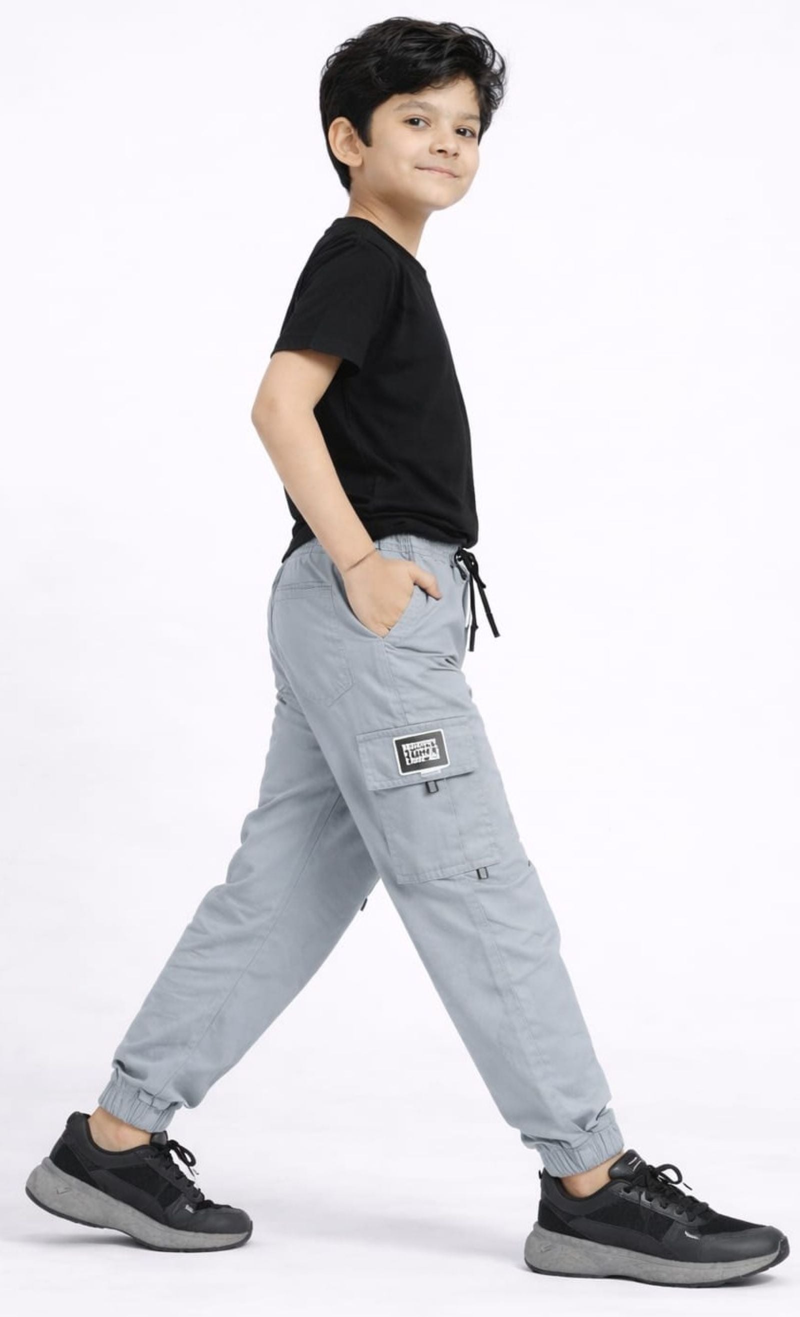 Cotton Woven Cargo Pants with Side Pockets - Ash Grey