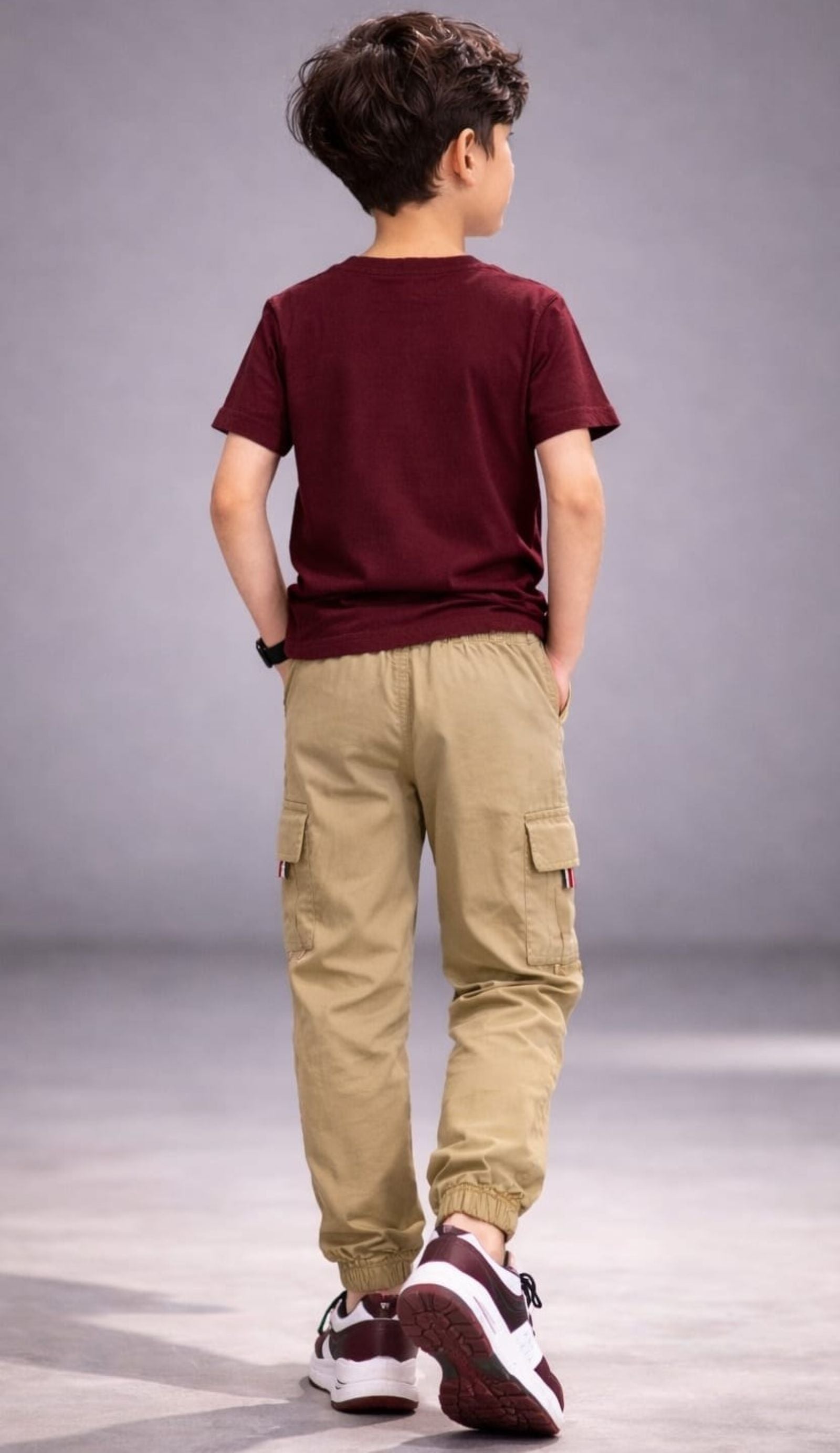 Cotton Woven Cargo Pants with Side Pockets - Khaki