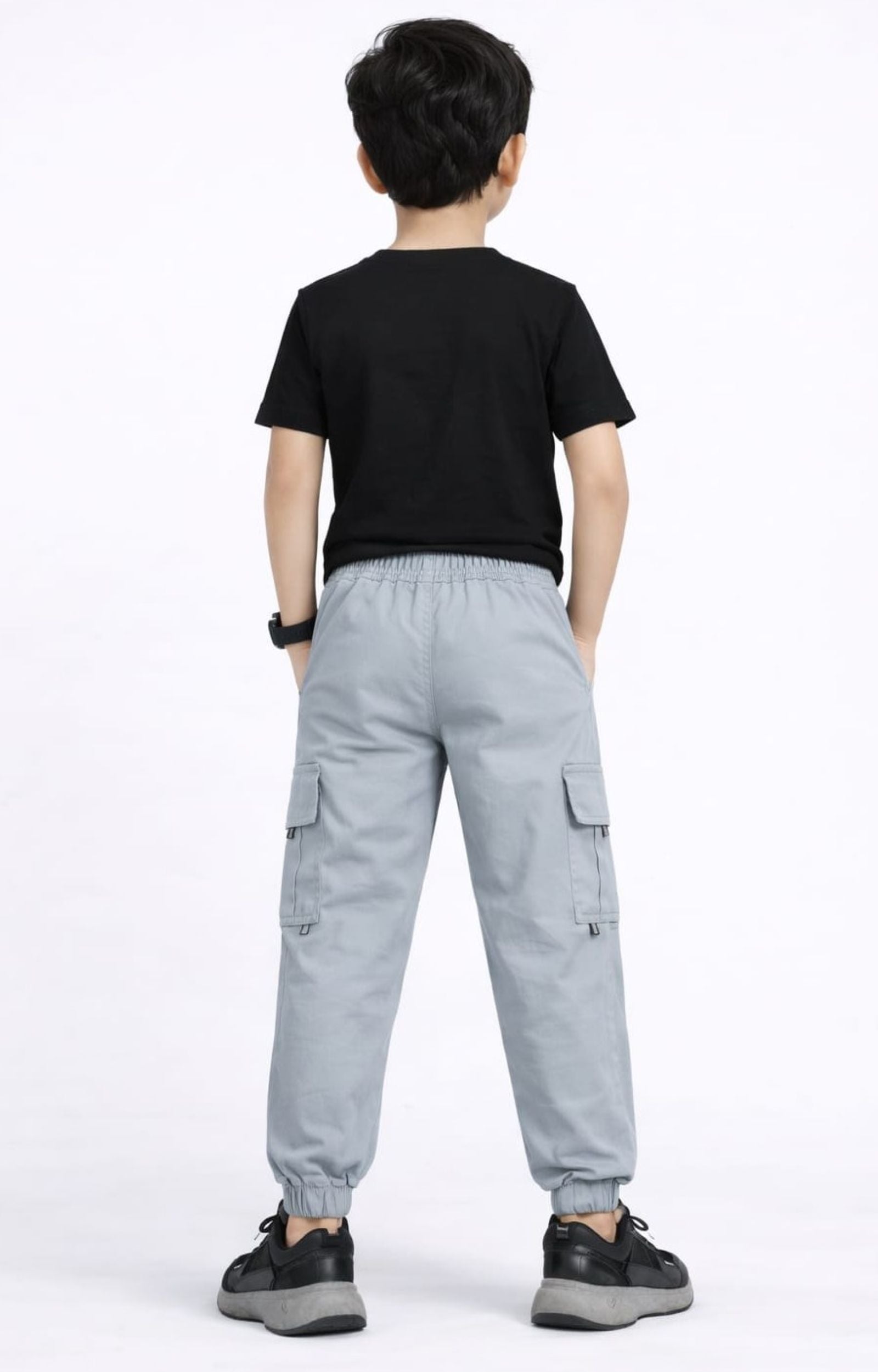 Cotton Woven Cargo Pants with Side Pockets - Ash Grey