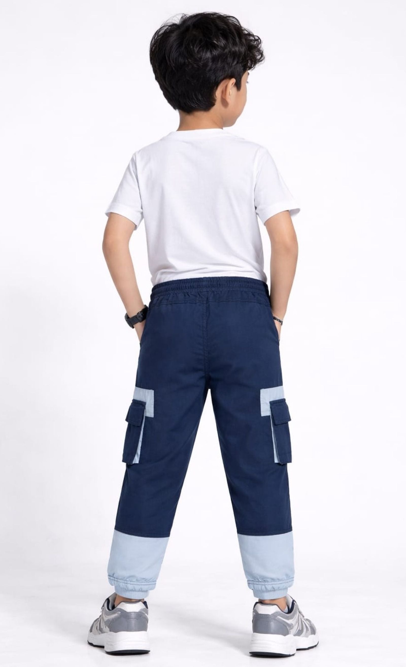 Cotton Woven Cargo Pants with Fancy Box Pockets - Navyblue