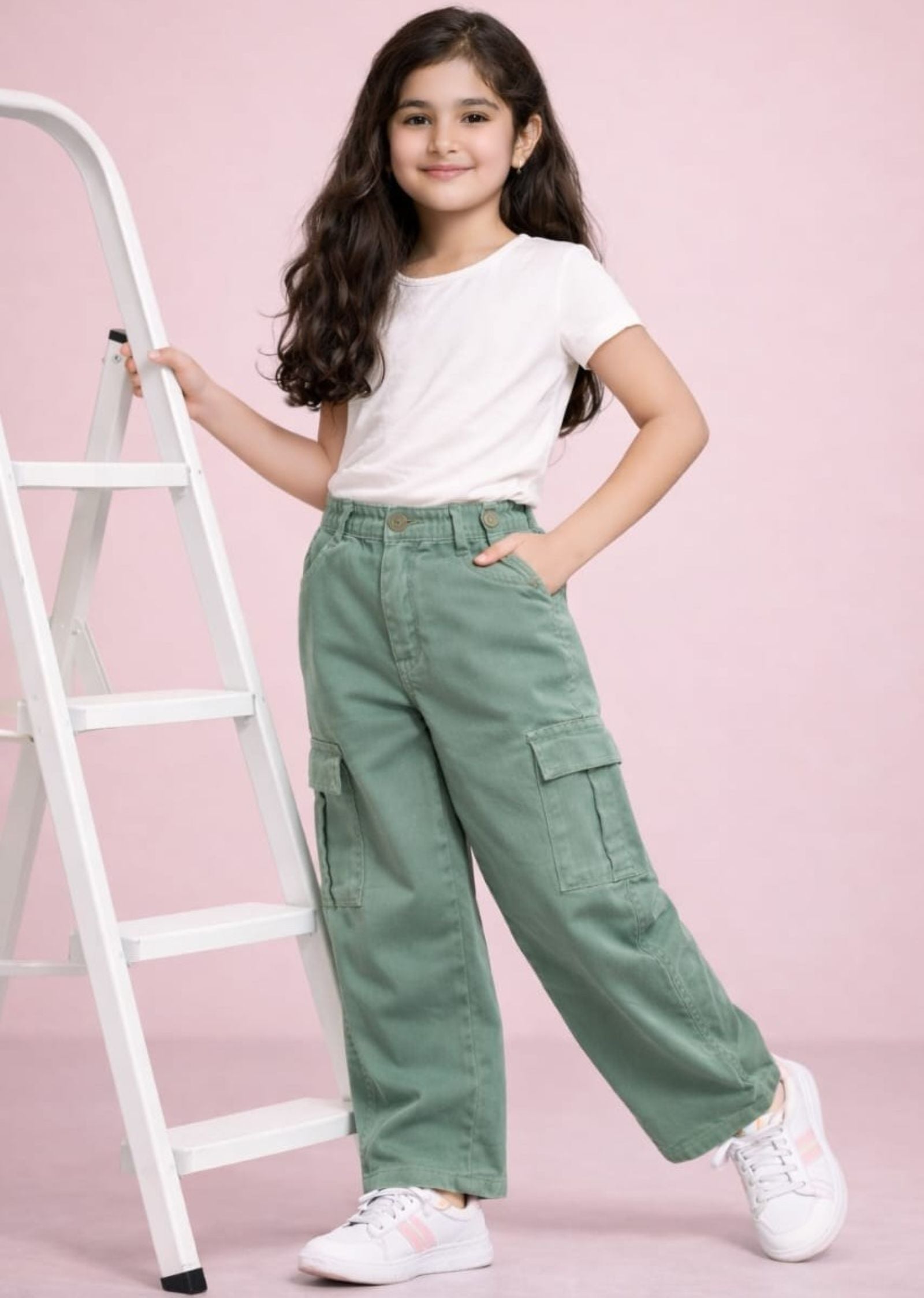 Cotton Denim Wide Leg Mid Rise Stretchable Jeans - Pastel Green