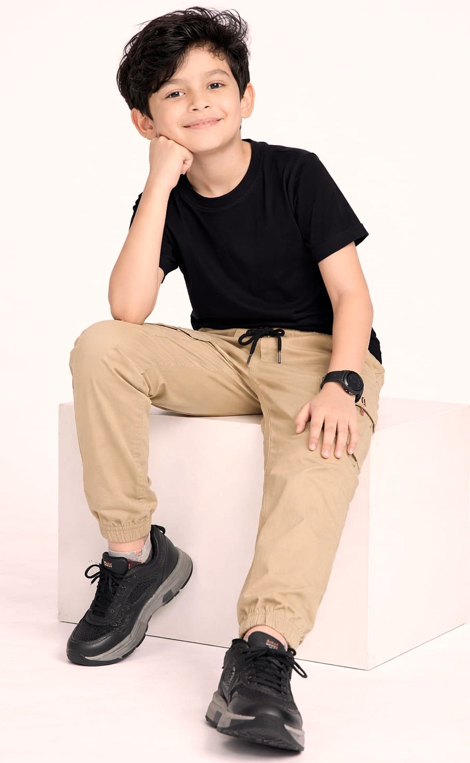 Cotton Woven Cargo Pants with Side Pockets - Khaki