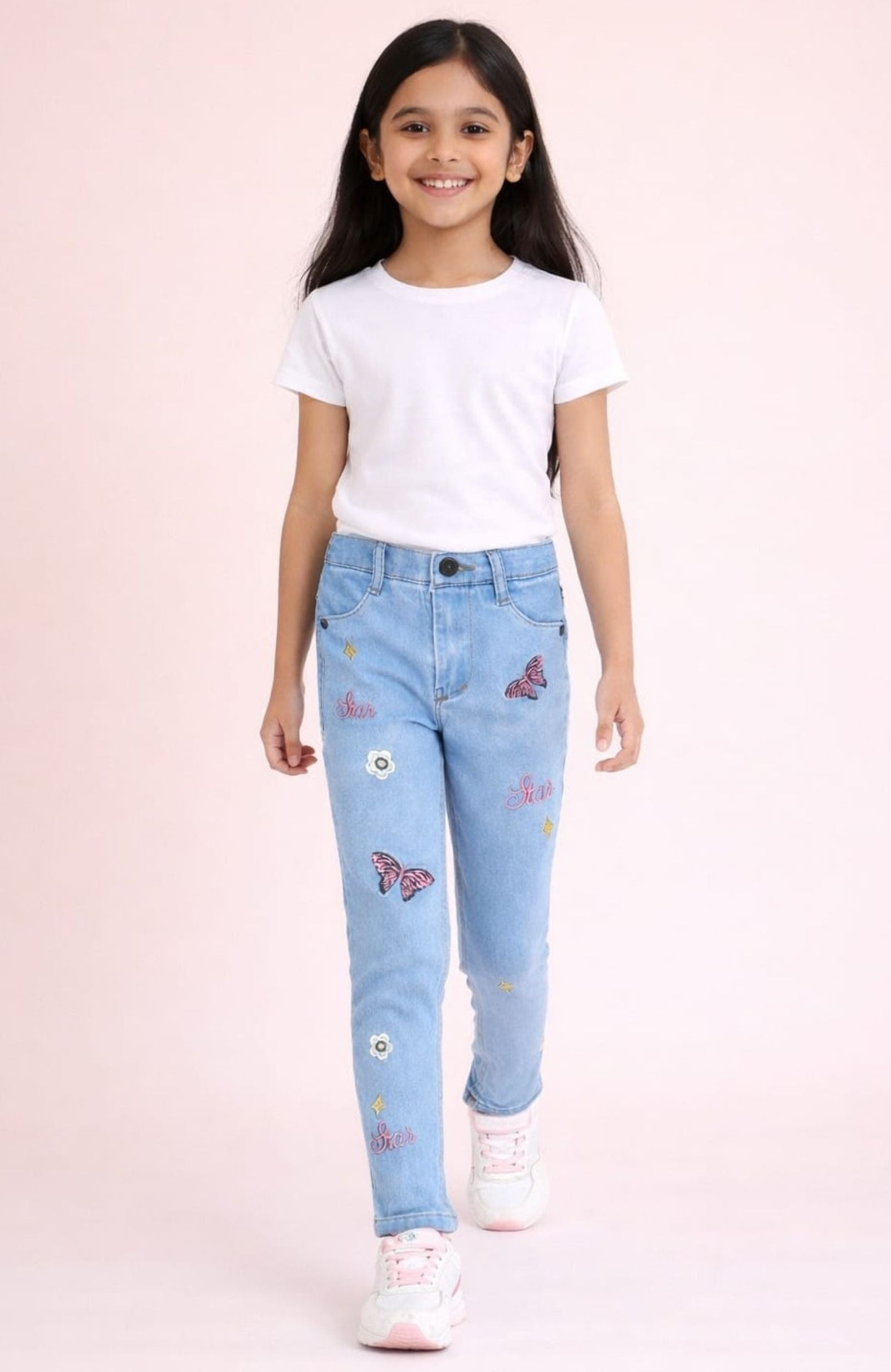 Stretchable Narrow Jeans with All Over Embroidery