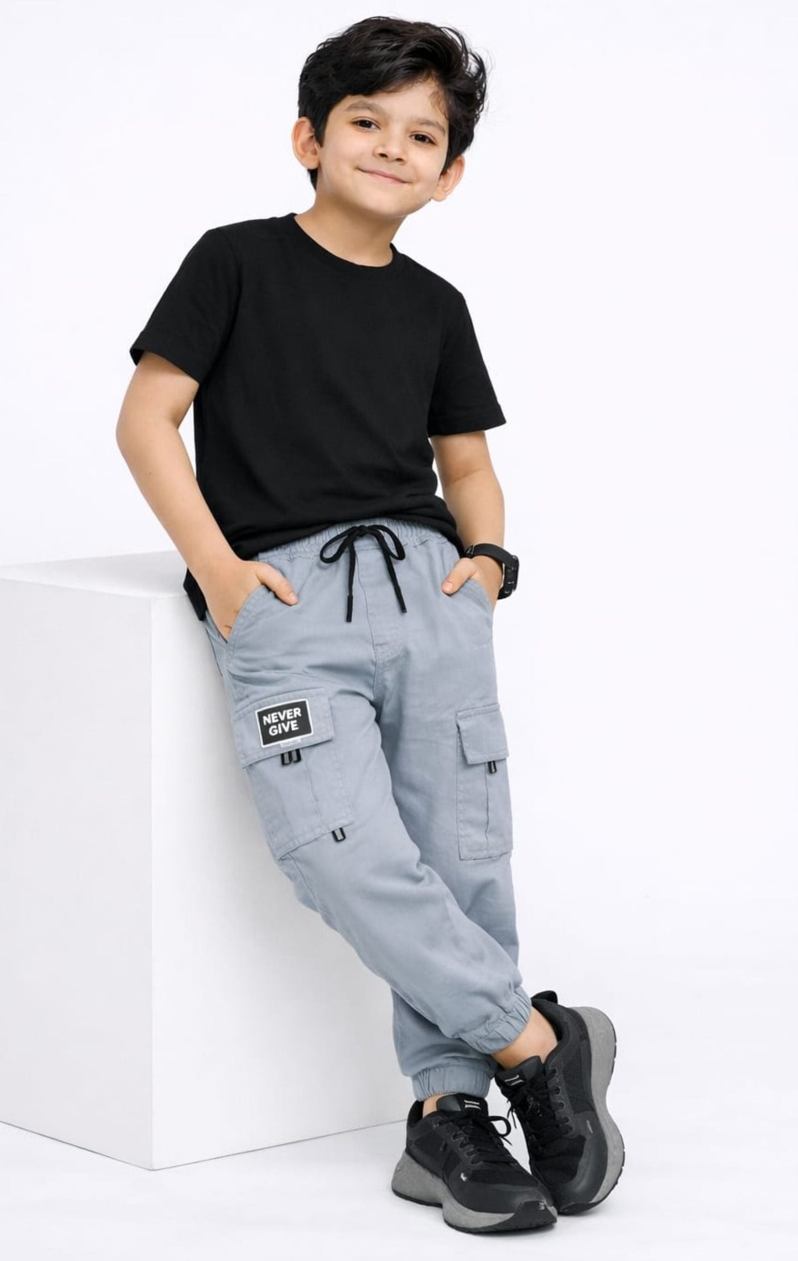 Cotton Woven Cargo Pants with Side Pockets - Ash Grey