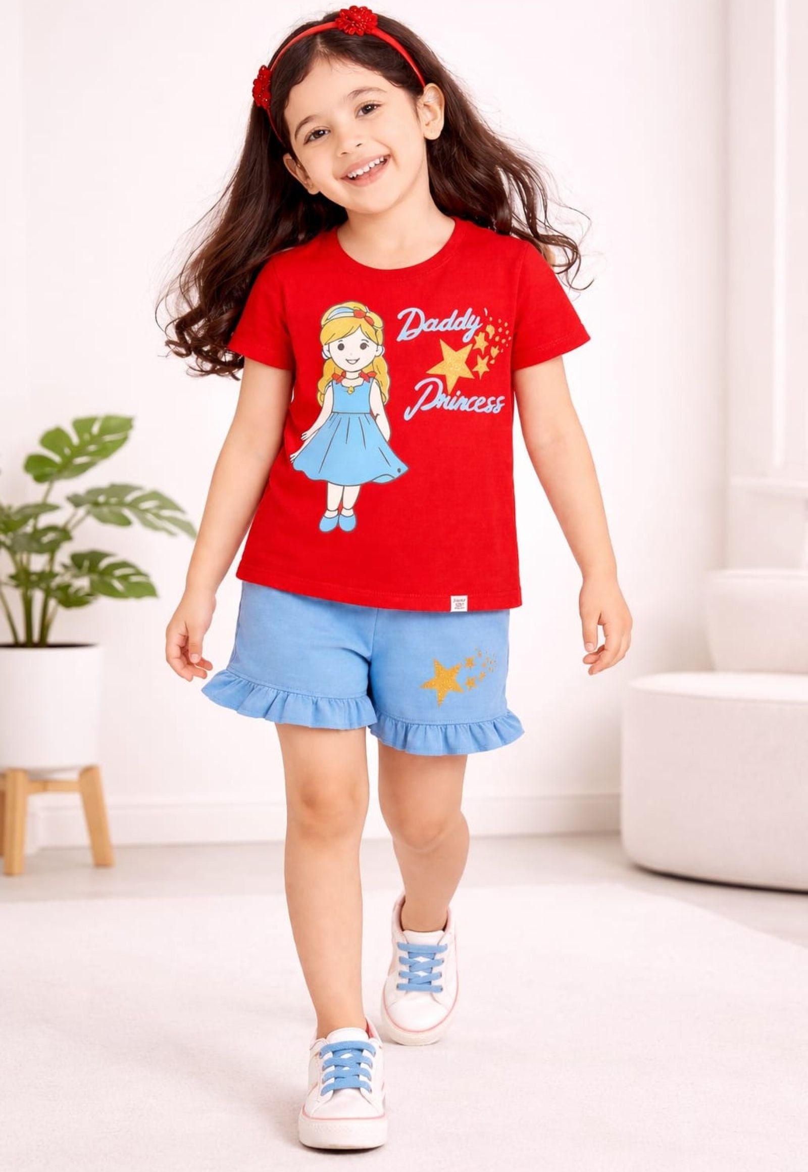 Girls Princess Printed Tee with Frilled Shorts R.