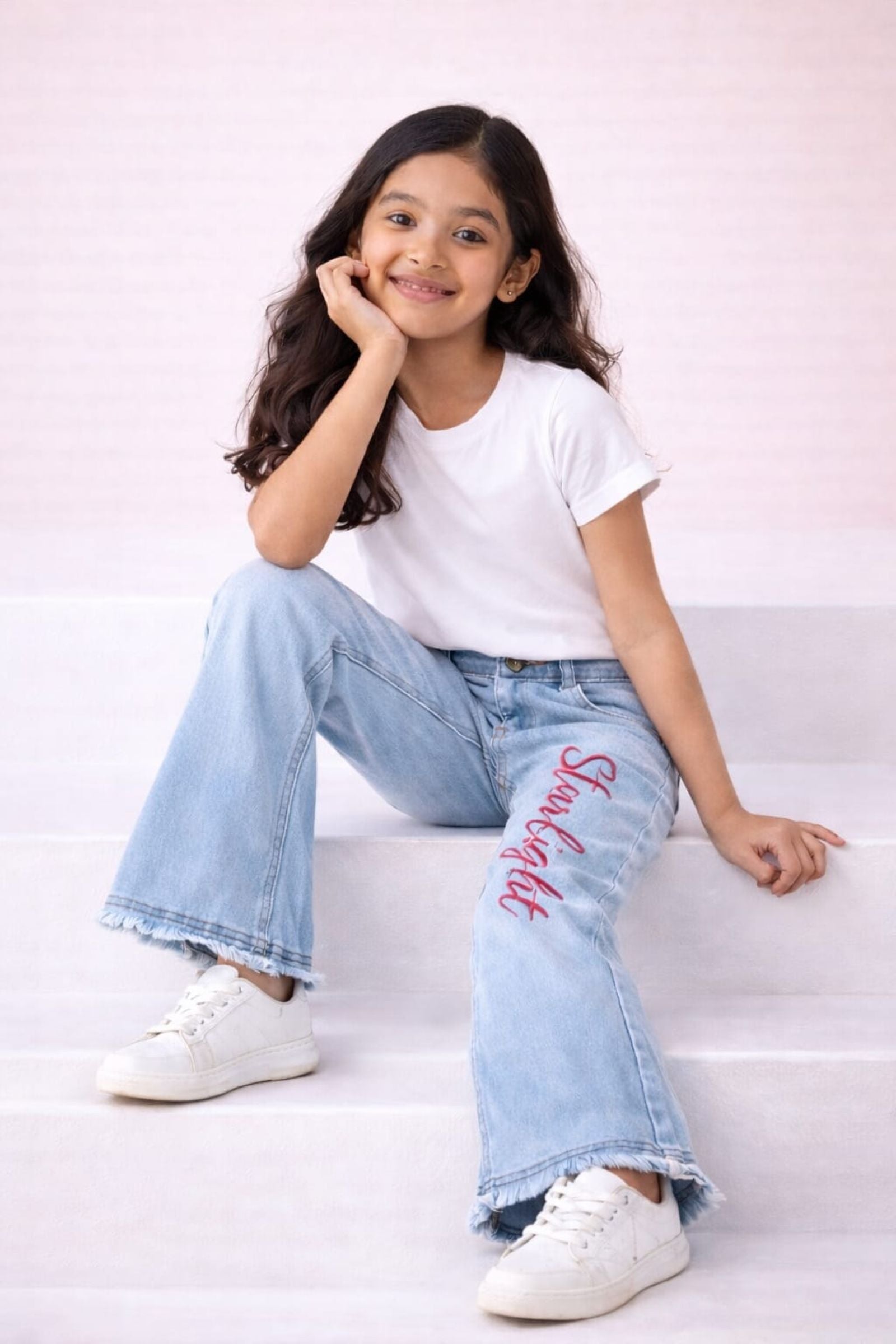Stretchable Flared Jeans with Rhinestone Stars