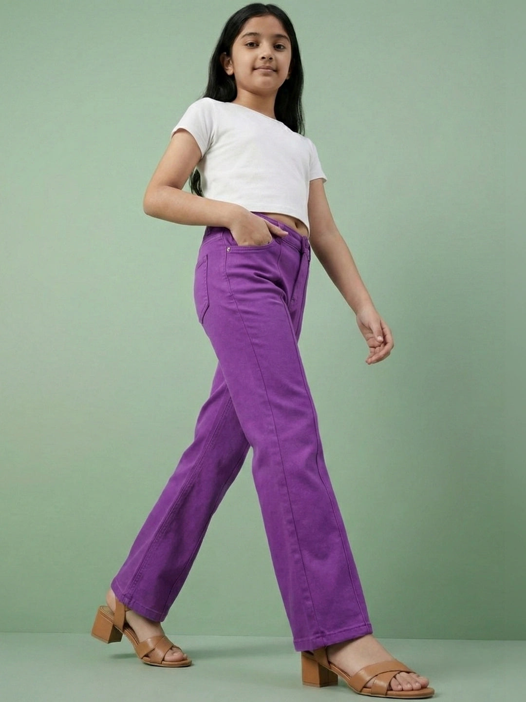 Cotton Denim Comfort Straight Fit Stretchable Jeans - Lilac