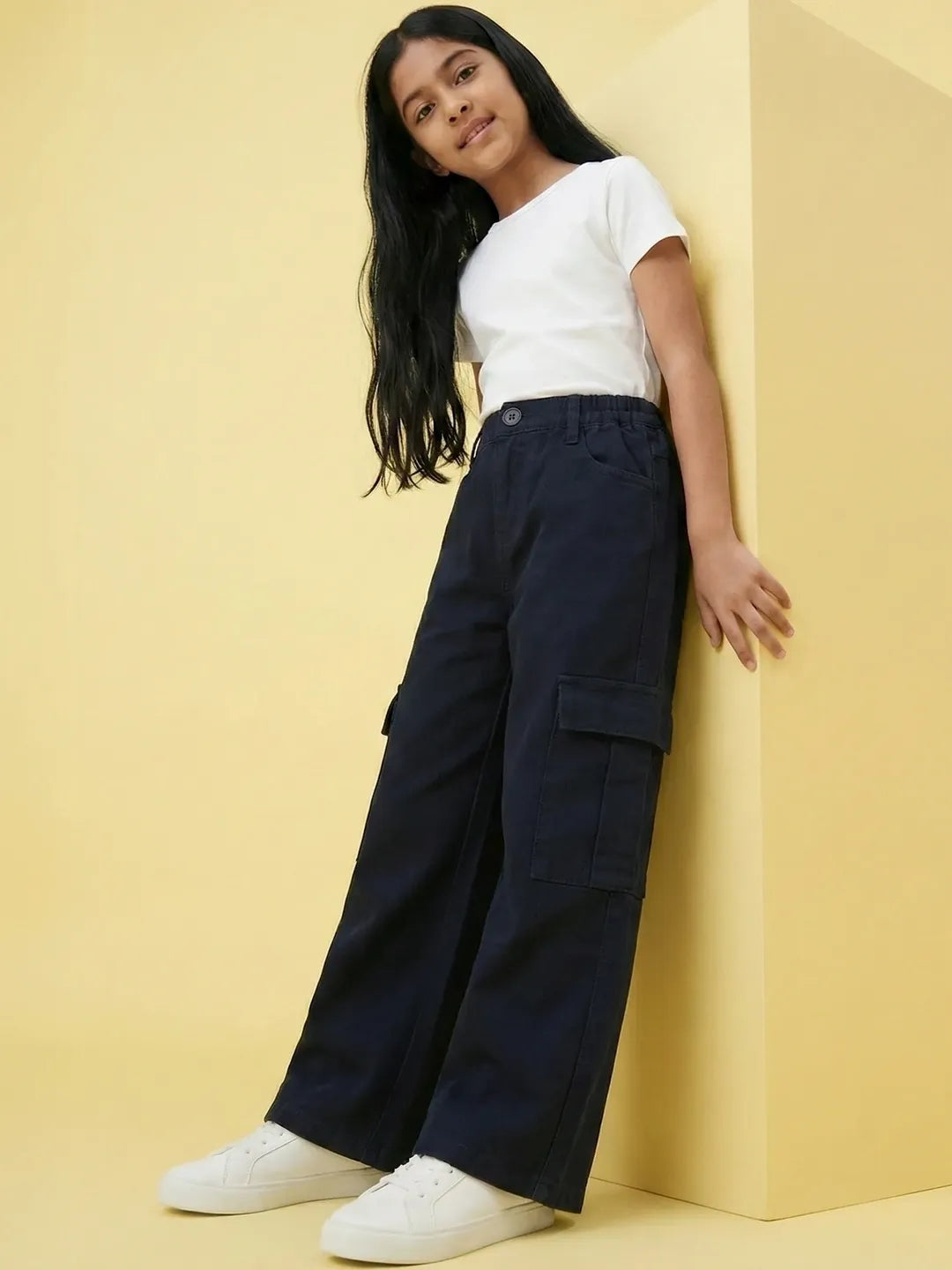 Cotton Denim Wide Leg Mid Rise Stretchable Jeans - Black