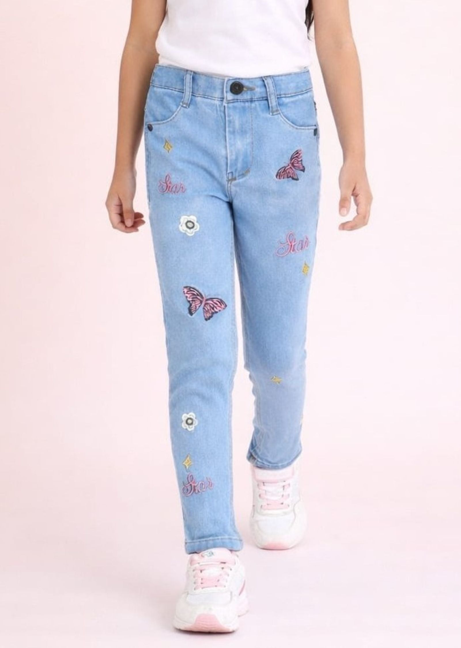 Stretchable Narrow Jeans with All Over Embroidery