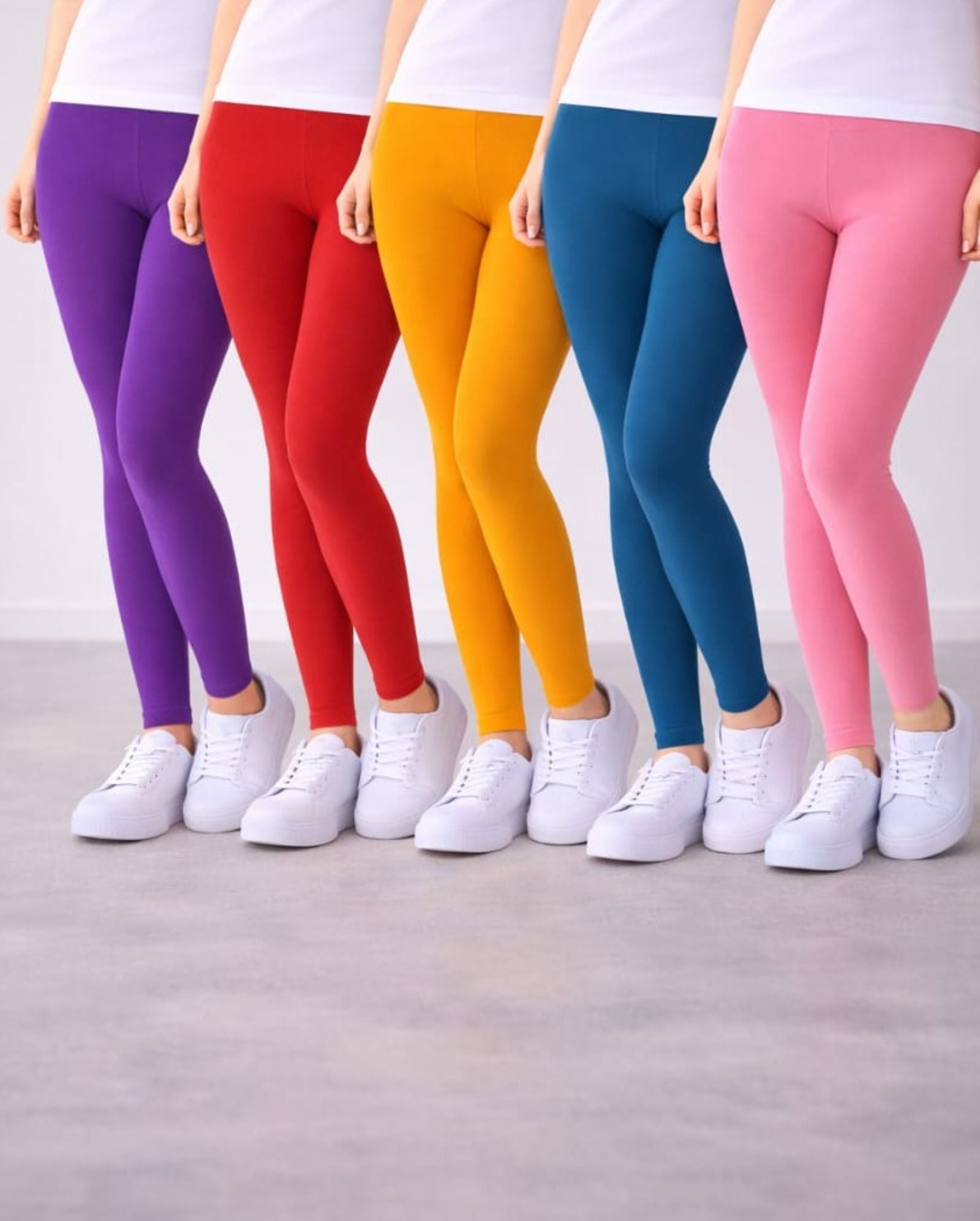 Cotton Lycra Knit Full Length Leggings Pack of 5 - Multicolor