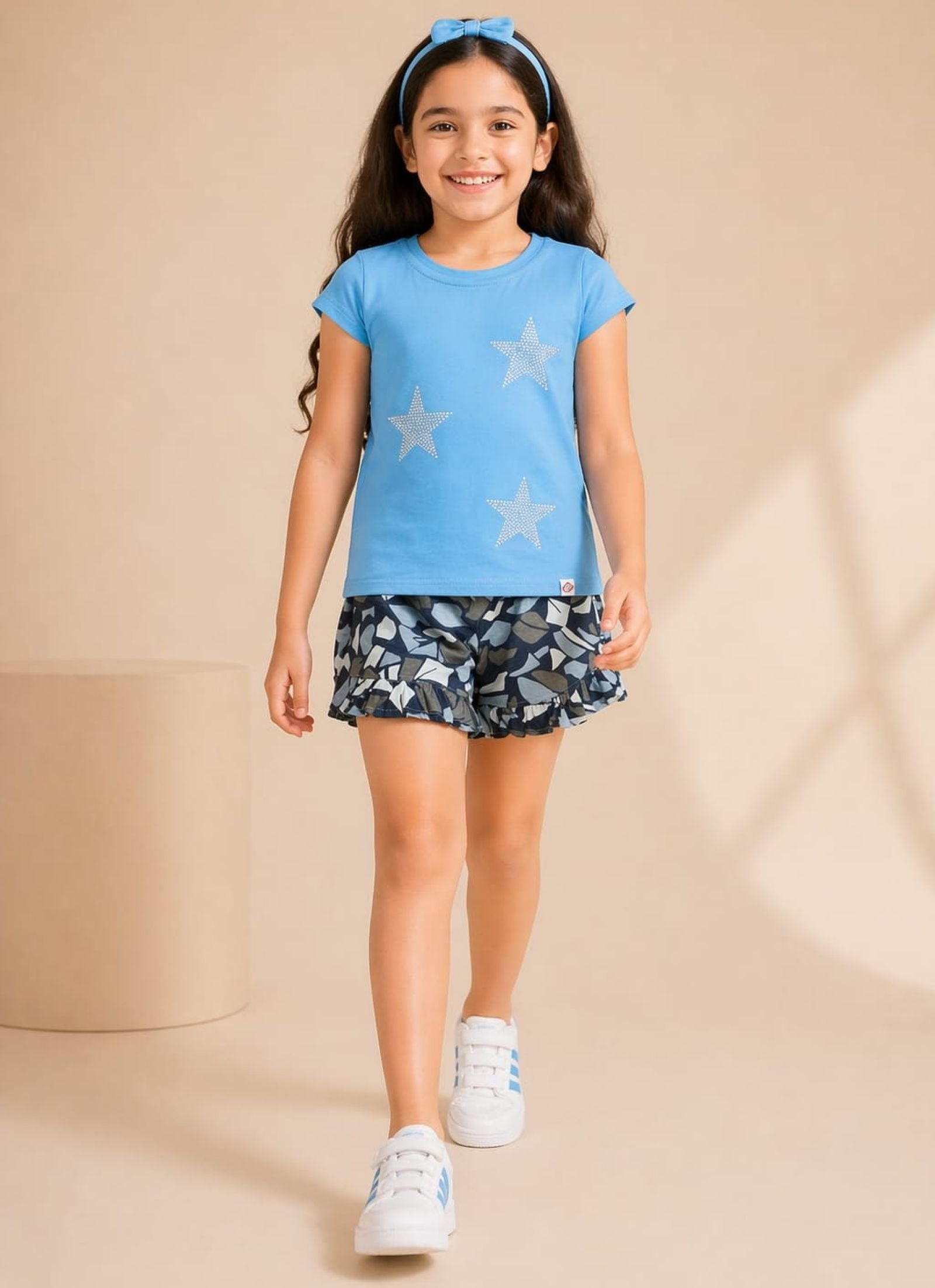 Girls Rhinestone Stars Tee with Frilled Shorts