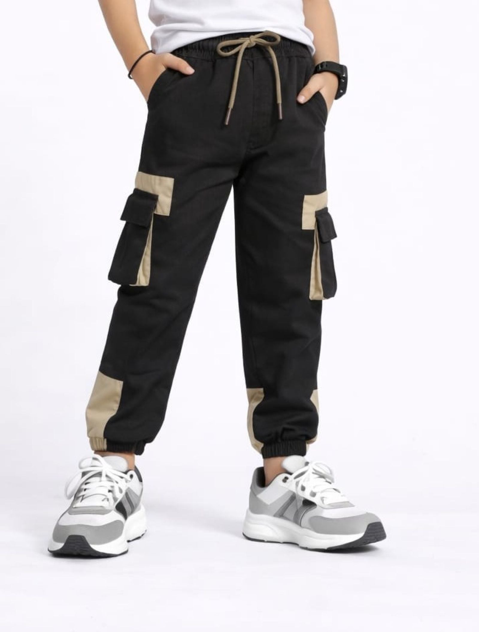 Cotton Woven Cargo Pants with Fancy Box Pockets - Coffee