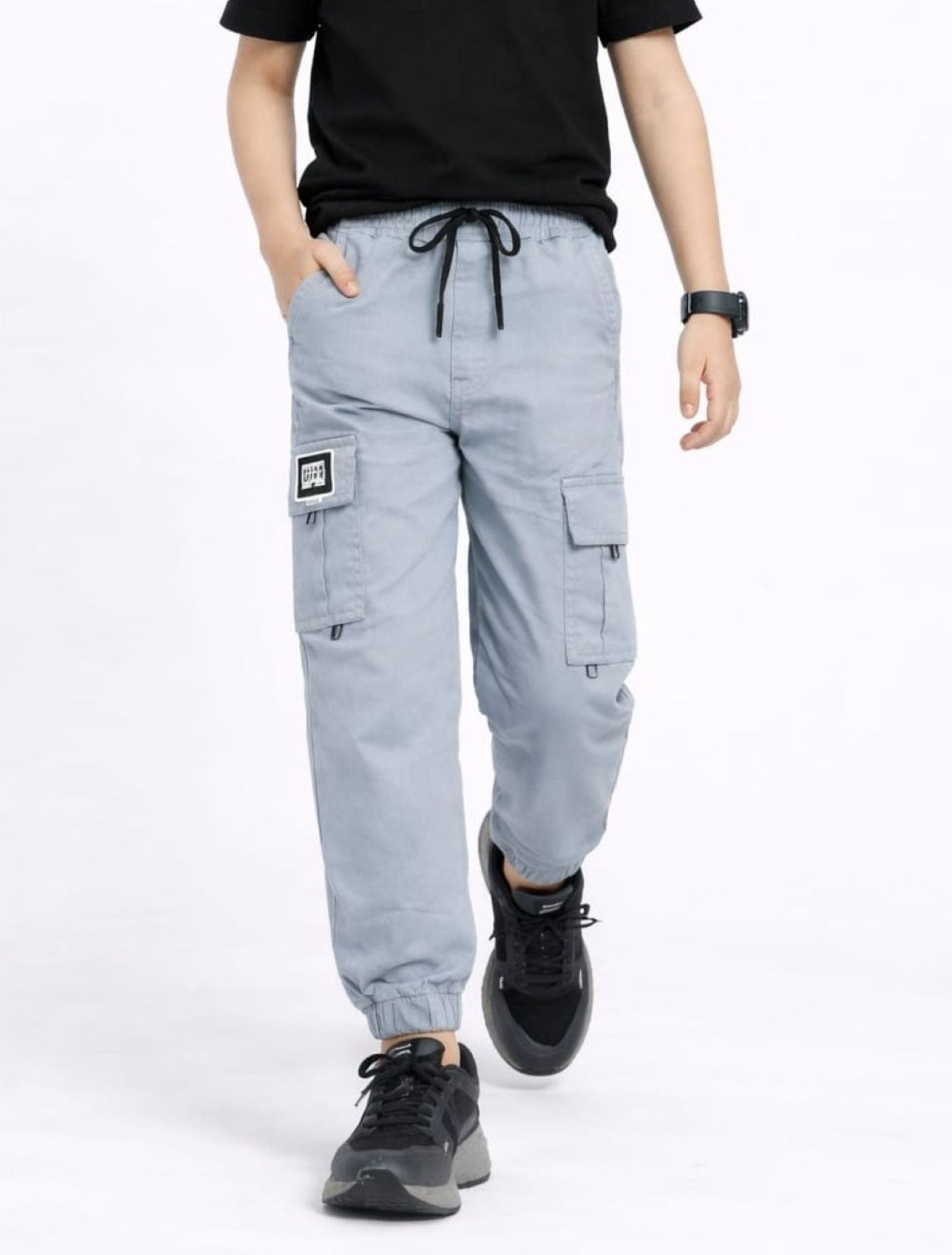 Cotton Woven Cargo Pants with Side Pockets - Ash Grey