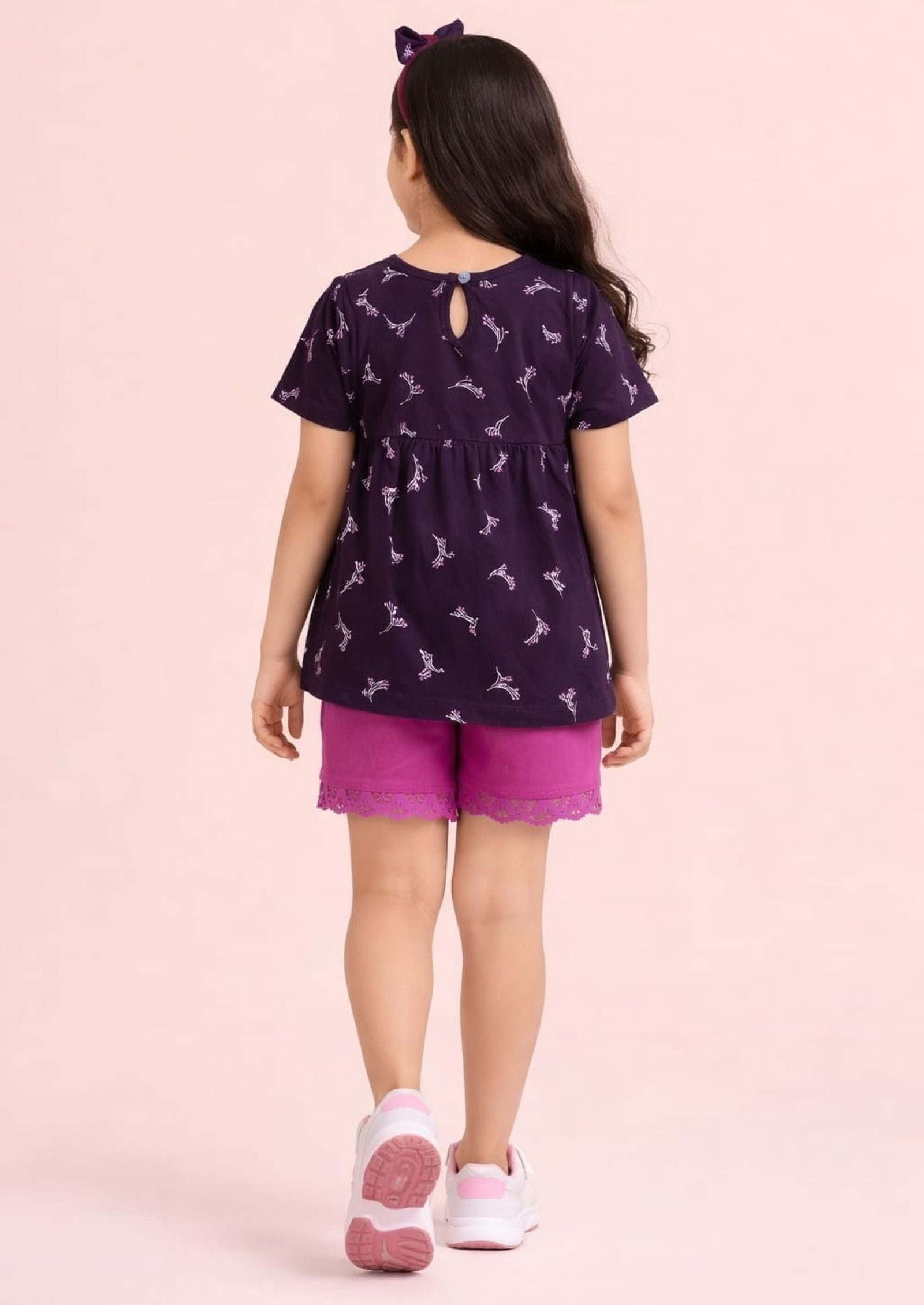 Girls Cherry Printed Peplum Top with Shorts and Hairband