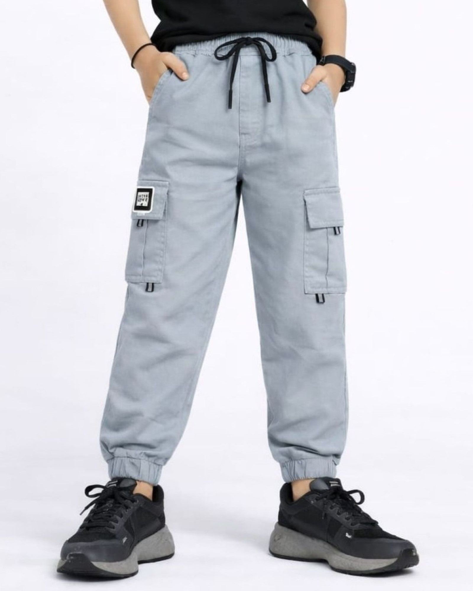 Cotton Woven Cargo Pants with Side Pockets - Ash Grey