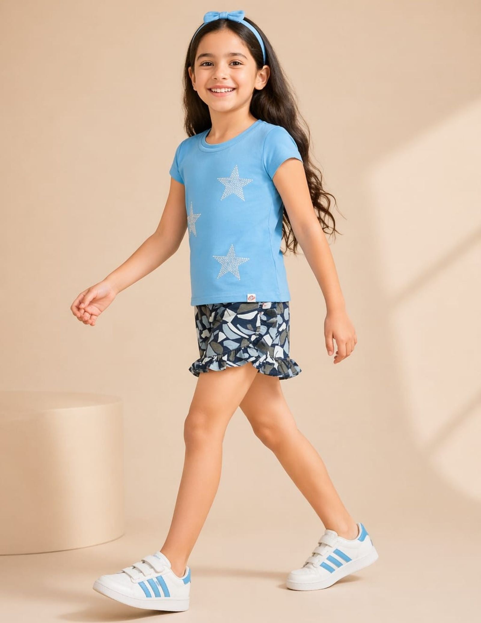 Girls Rhinestone Stars Tee with Frilled Shorts