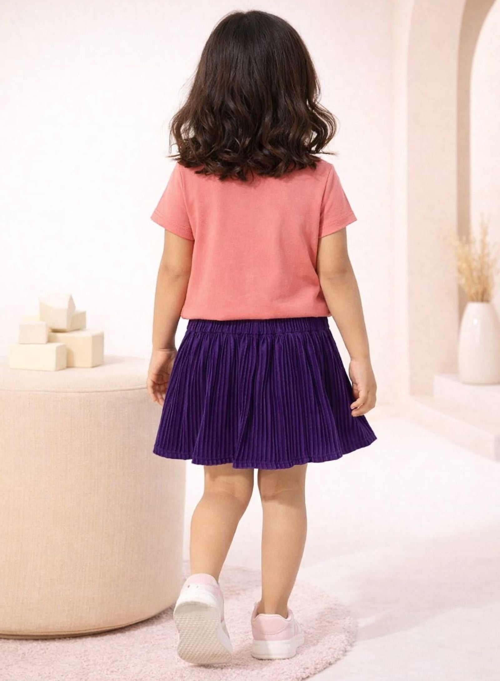 Girls Foil Printed Tee with Pleated Skirt