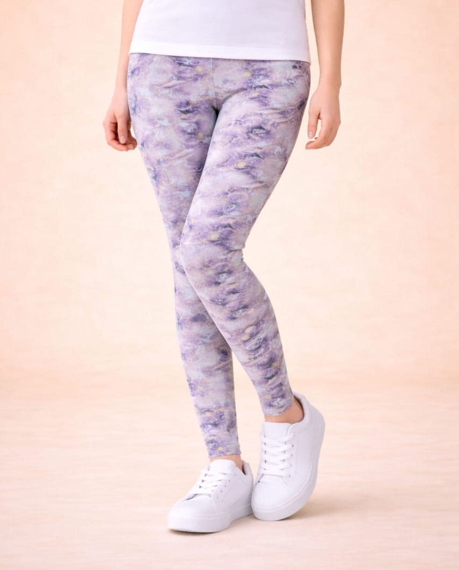 Cotton Lycra Knit Full Length Leggings Pack of 3 - Marble,Cream,Black