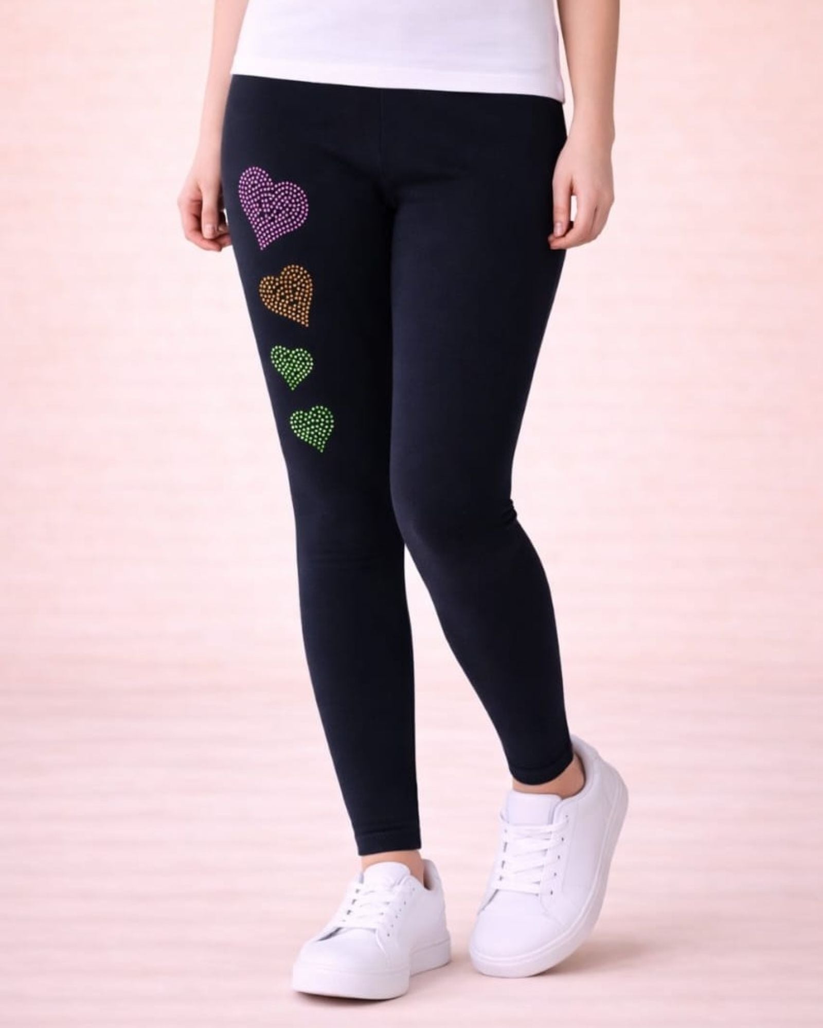 Cotton Lycra Knit Full Length Leggings Pack of 3 - Orange,S.Green,Black