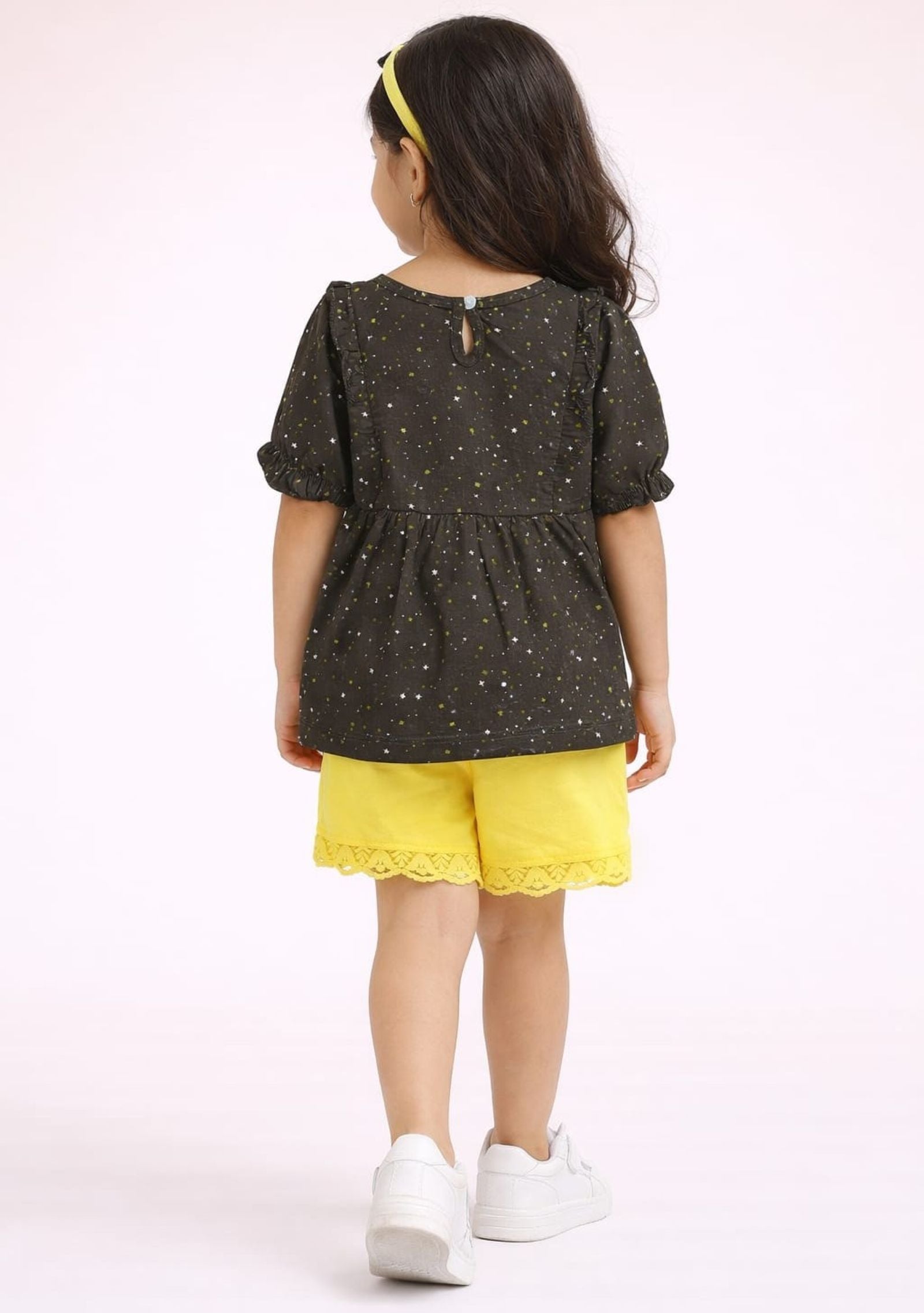 Girls Stars Printed Peplum Top with Shorts and Hairband
