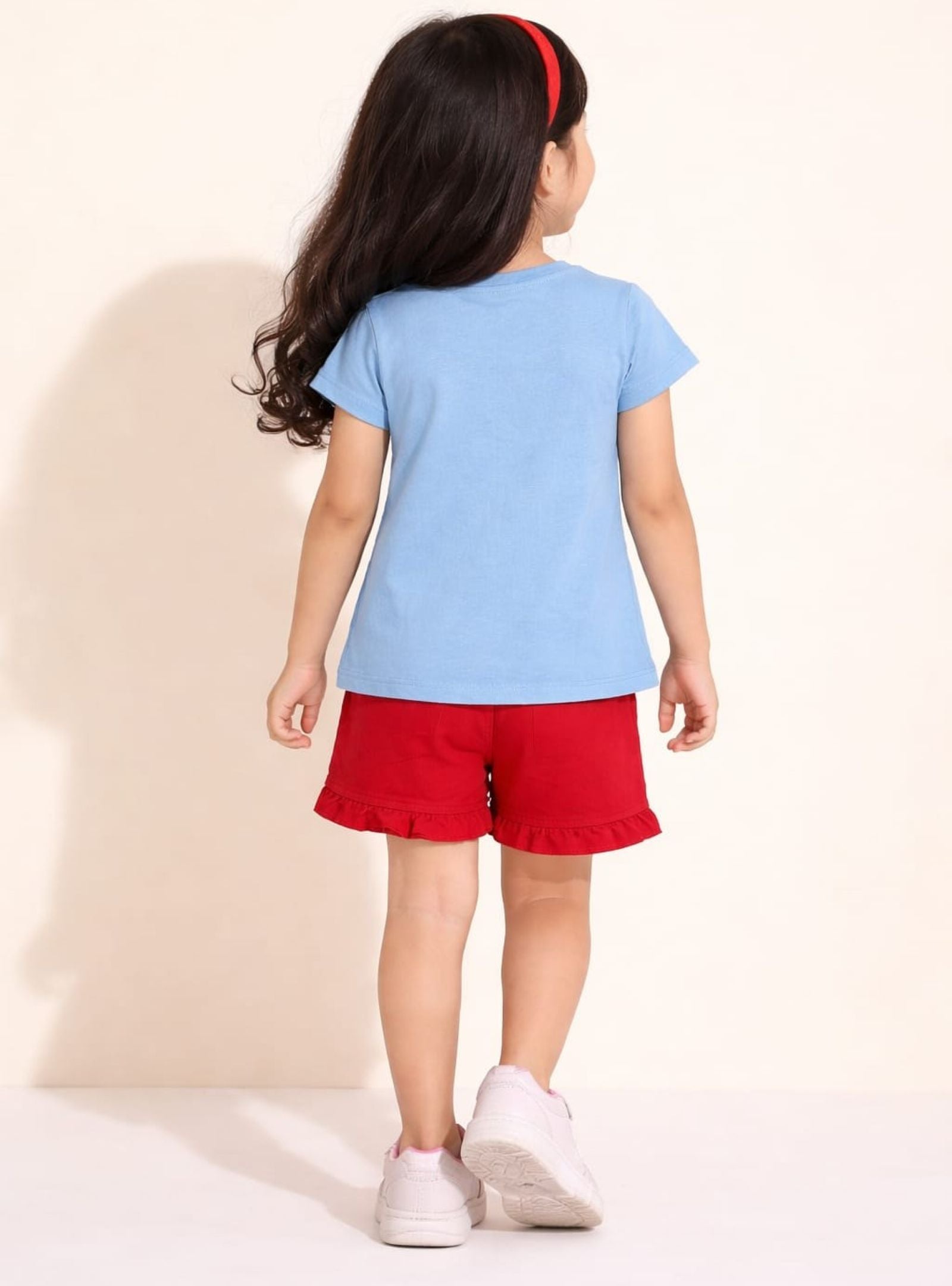 Girls Glitter Printed Tee with Frilled Shorts B.