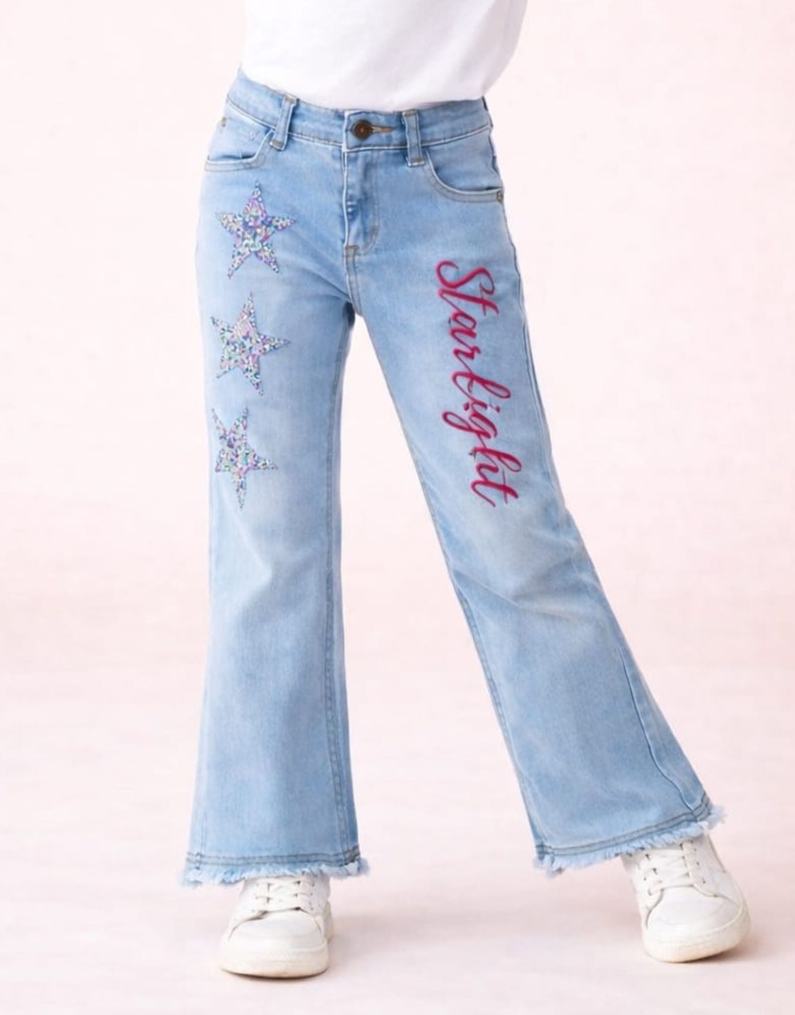 Stretchable Flared Jeans with Rhinestone Stars