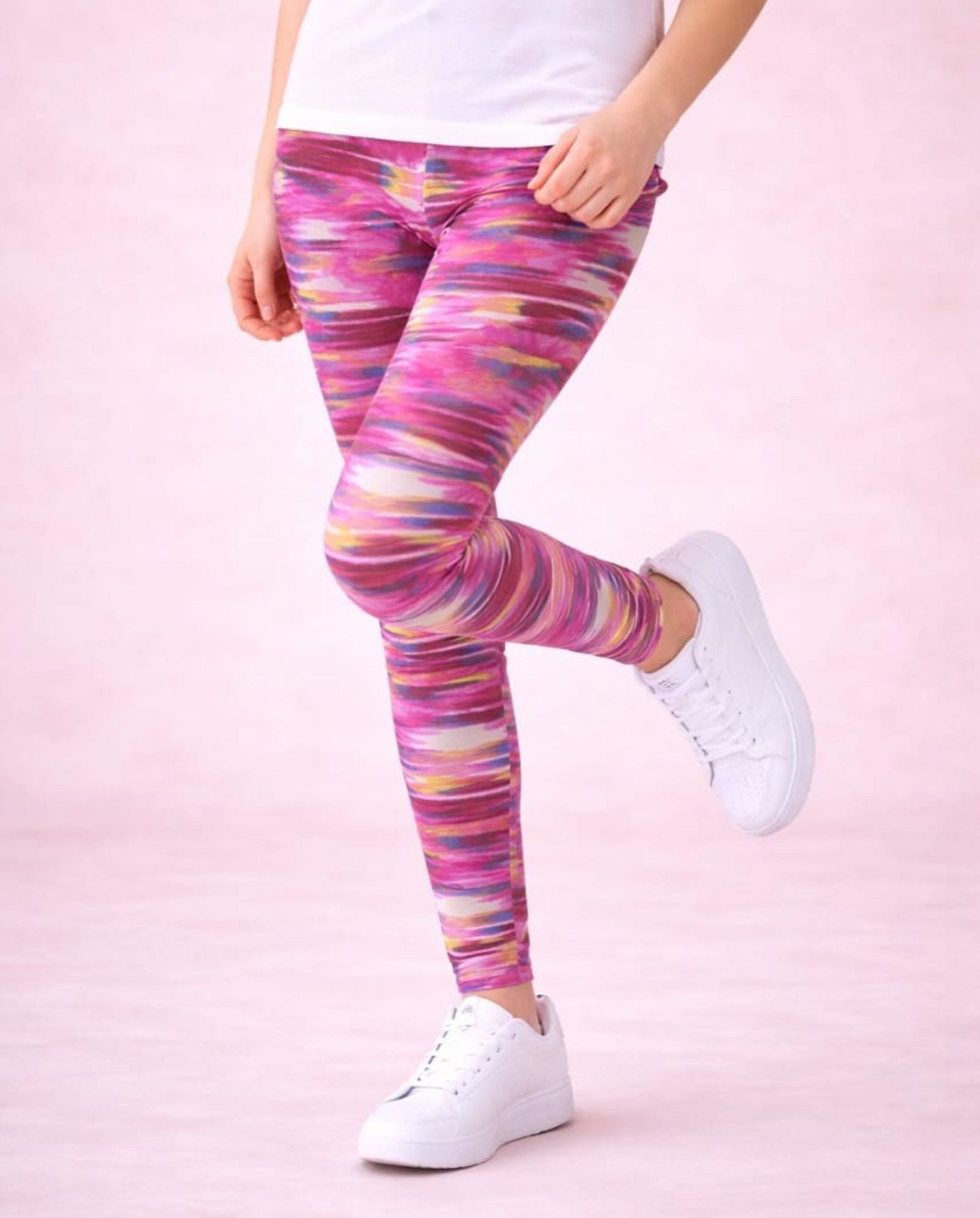 Cotton Lycra Knit Full Length Leggings Pack of 3 - Pink,Yellow,Blue