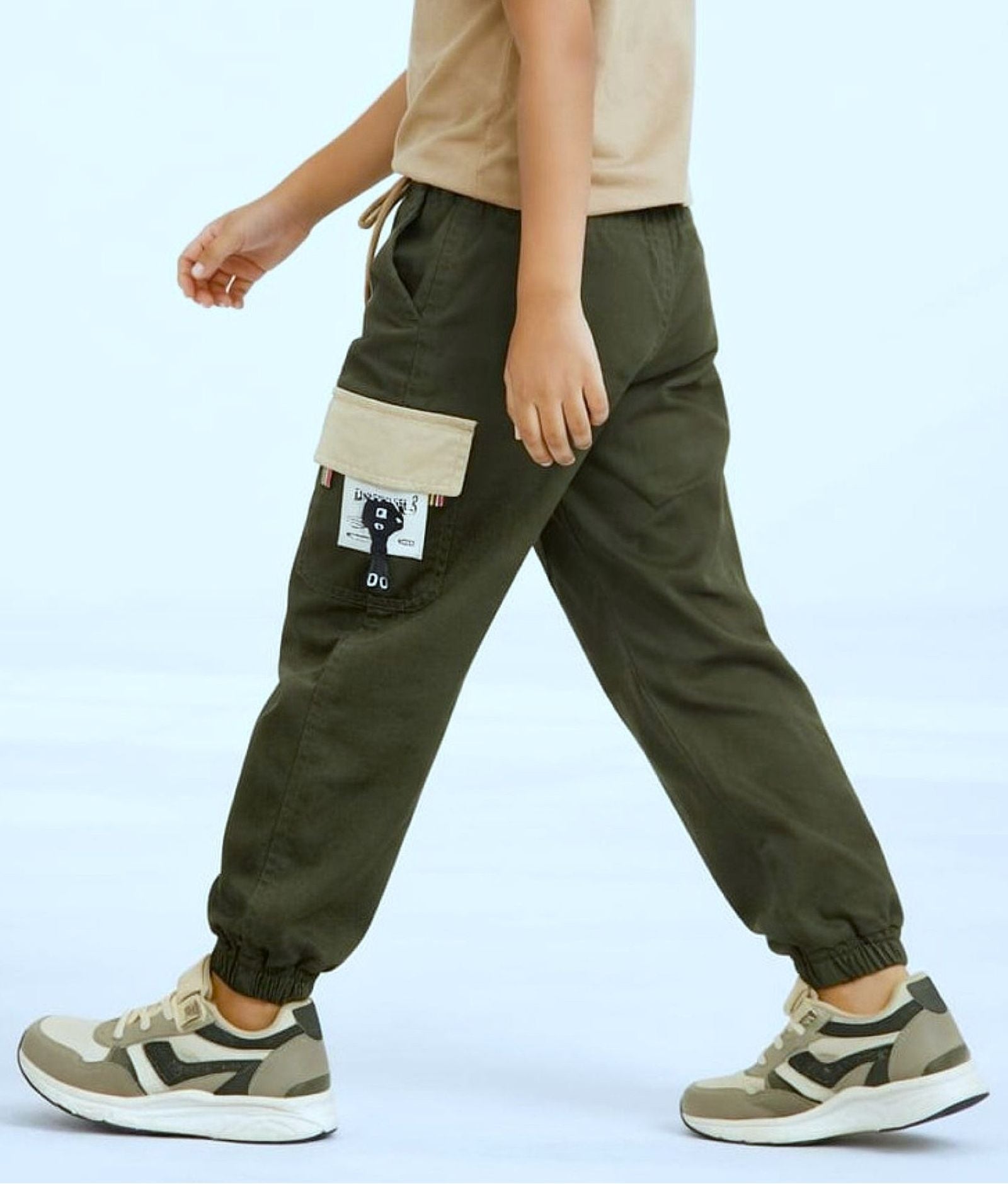 Cotton Woven Cargo Pants with Fancy Side Pockets - Military Green