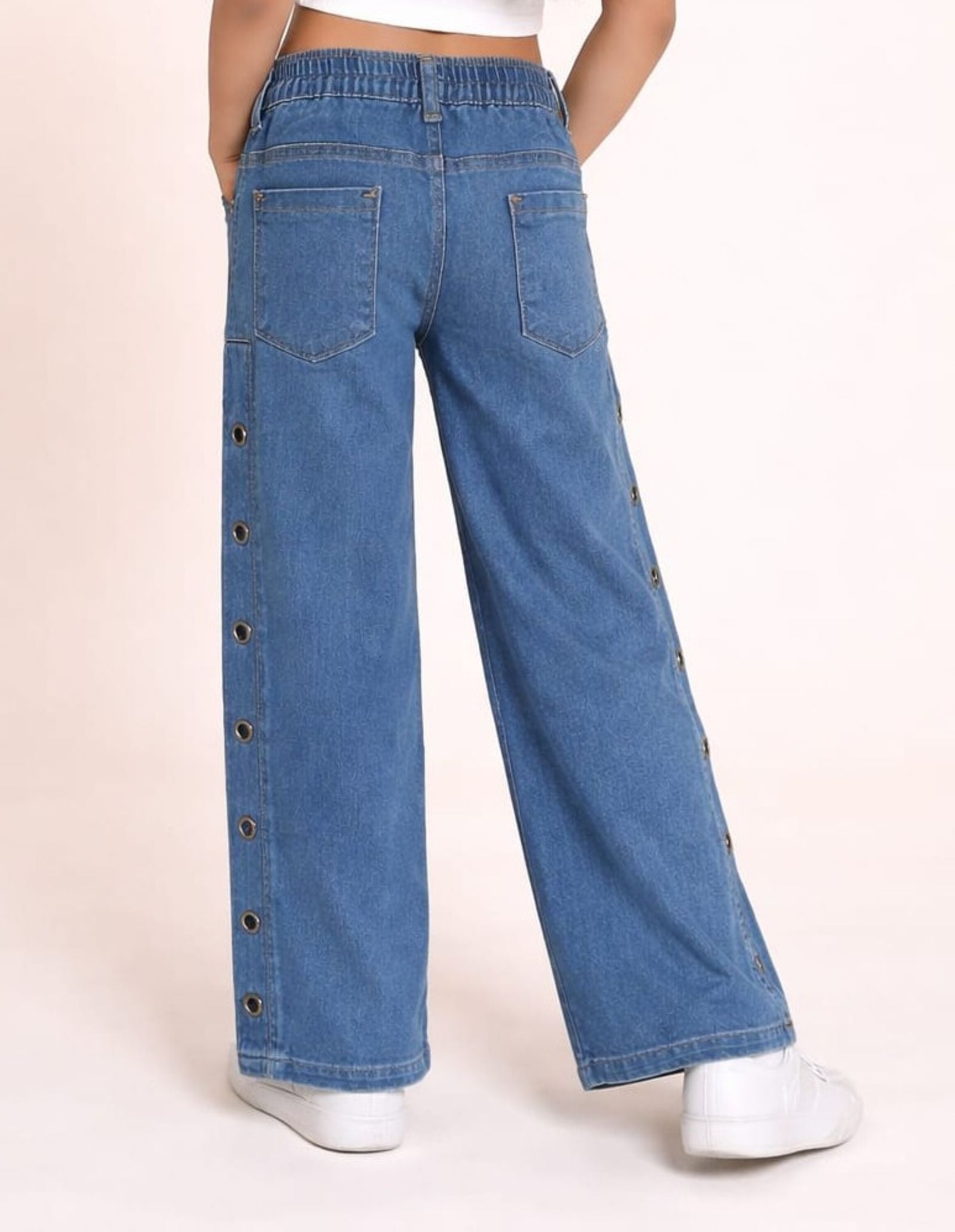 Stretchable Flared Jeans with Fancy Rivets on both leg sides