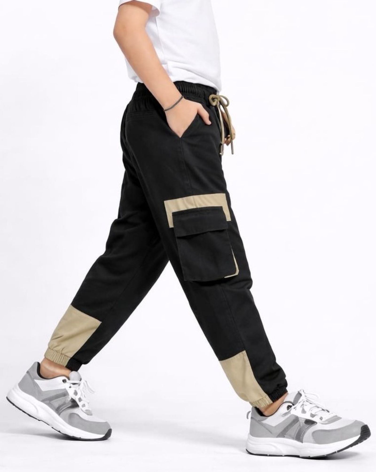 Cotton Woven Cargo Pants with Fancy Box Pockets - Coffee