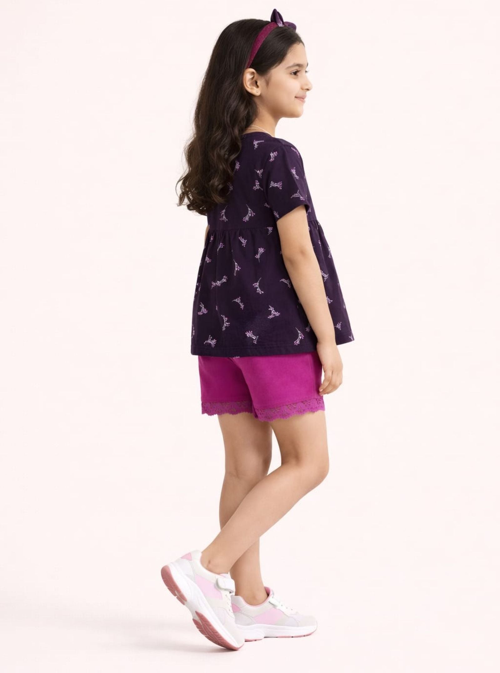 Girls Cherry Printed Peplum Top with Shorts and Hairband