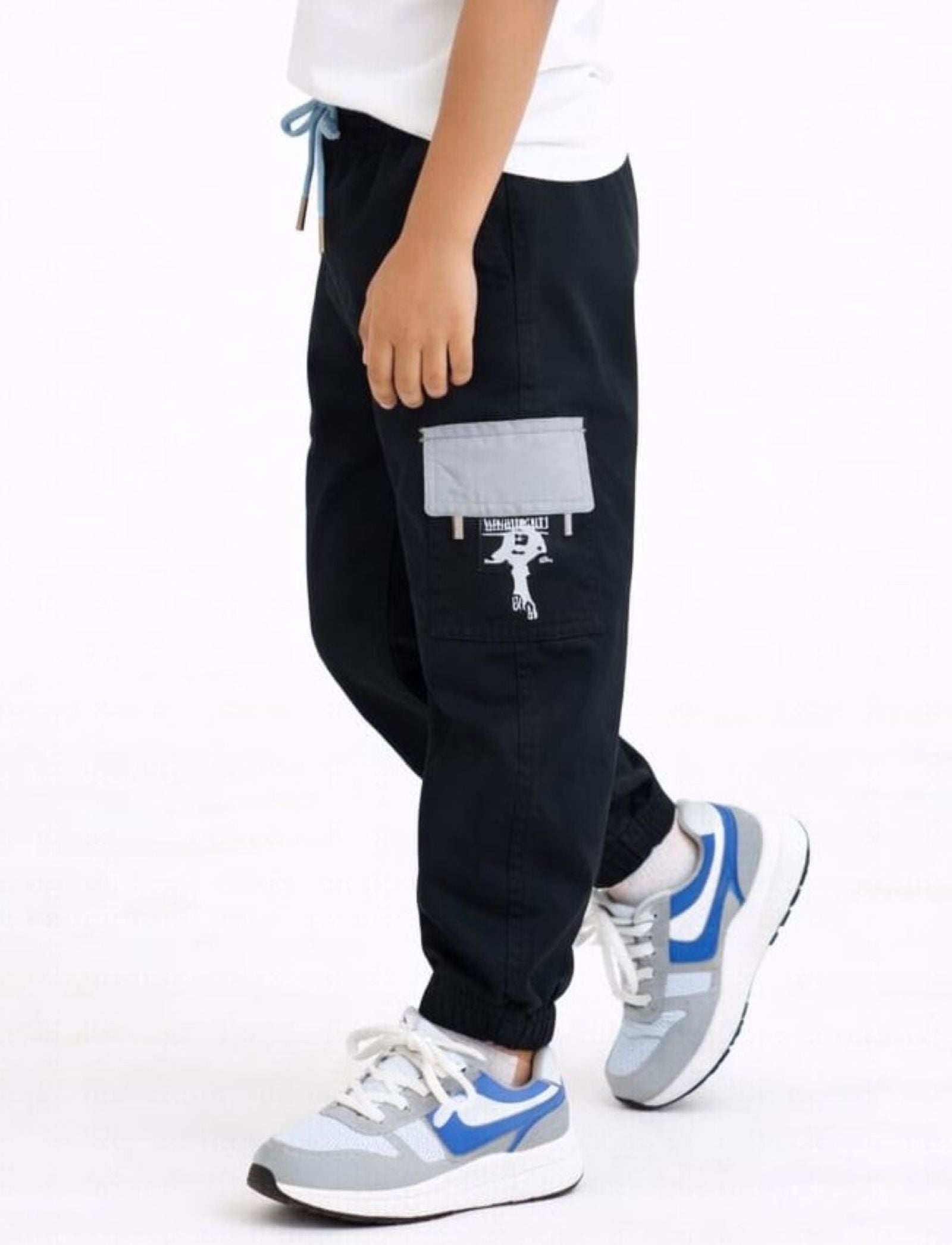 Cotton Woven Cargo Pants with Fancy Side Pockets - Black