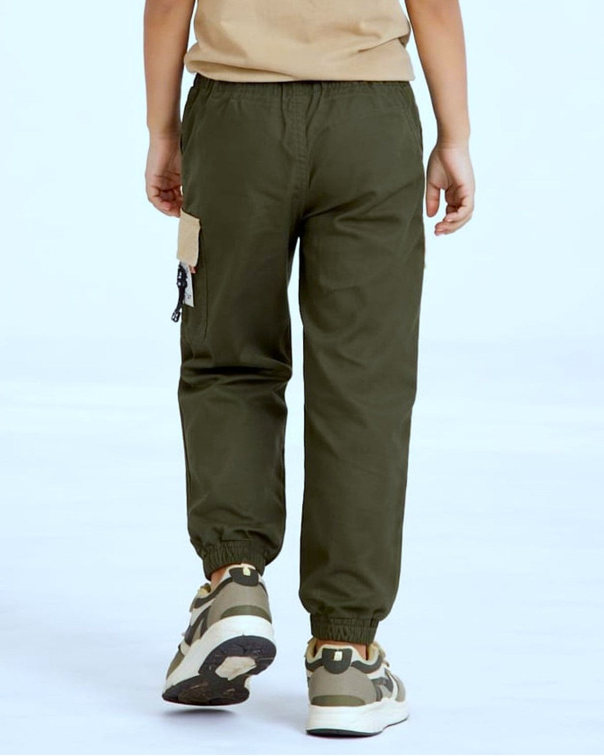 Cotton Woven Cargo Pants with Fancy Side Pockets - Military Green