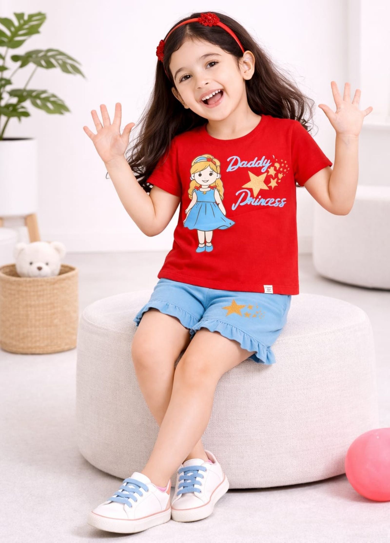 Girls Princess Printed Tee with Frilled Shorts R.