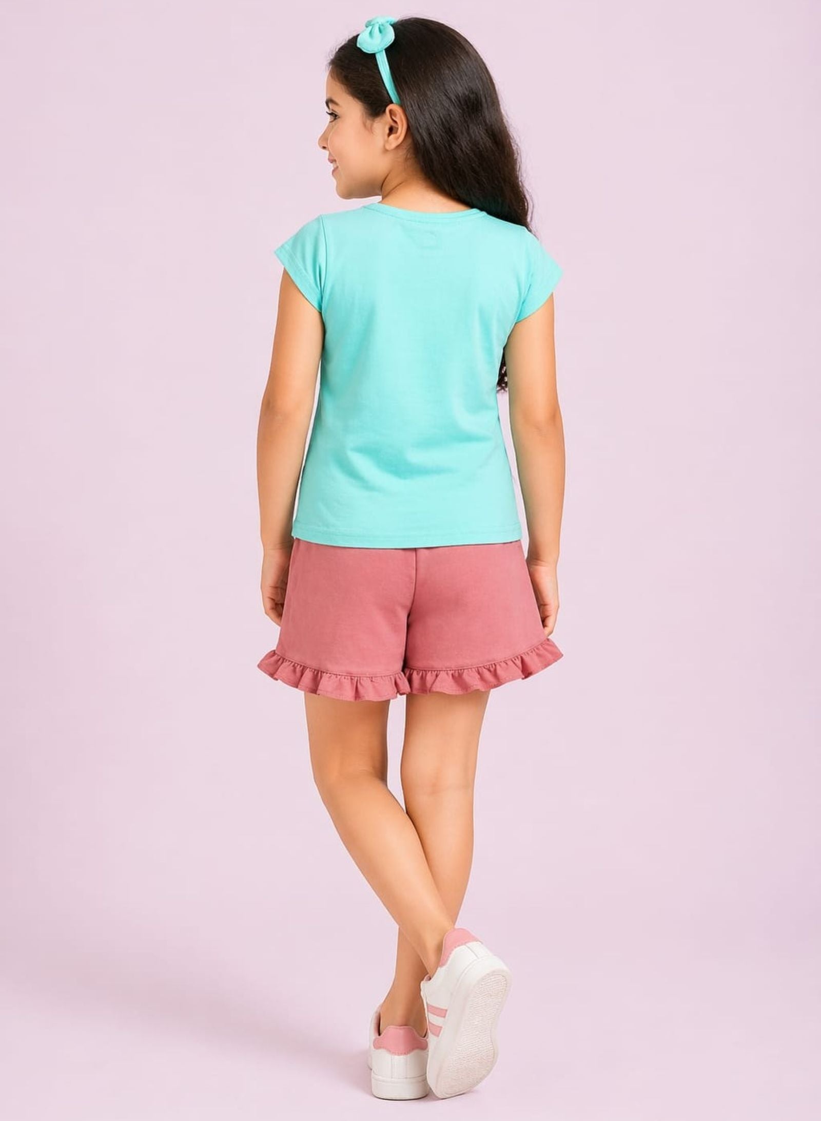 Girls Butterfly Printed Tee with Frilled Shorts