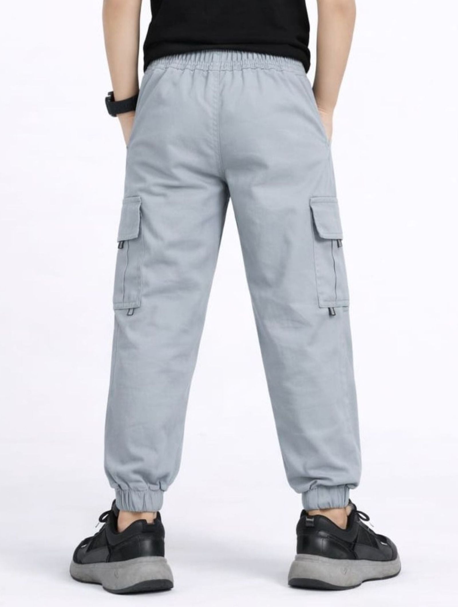 Cotton Woven Cargo Pants with Side Pockets - Ash Grey