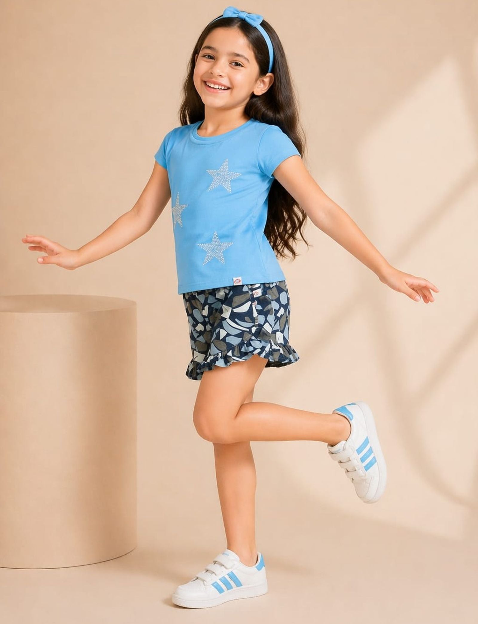 Girls Rhinestone Stars Tee with Frilled Shorts