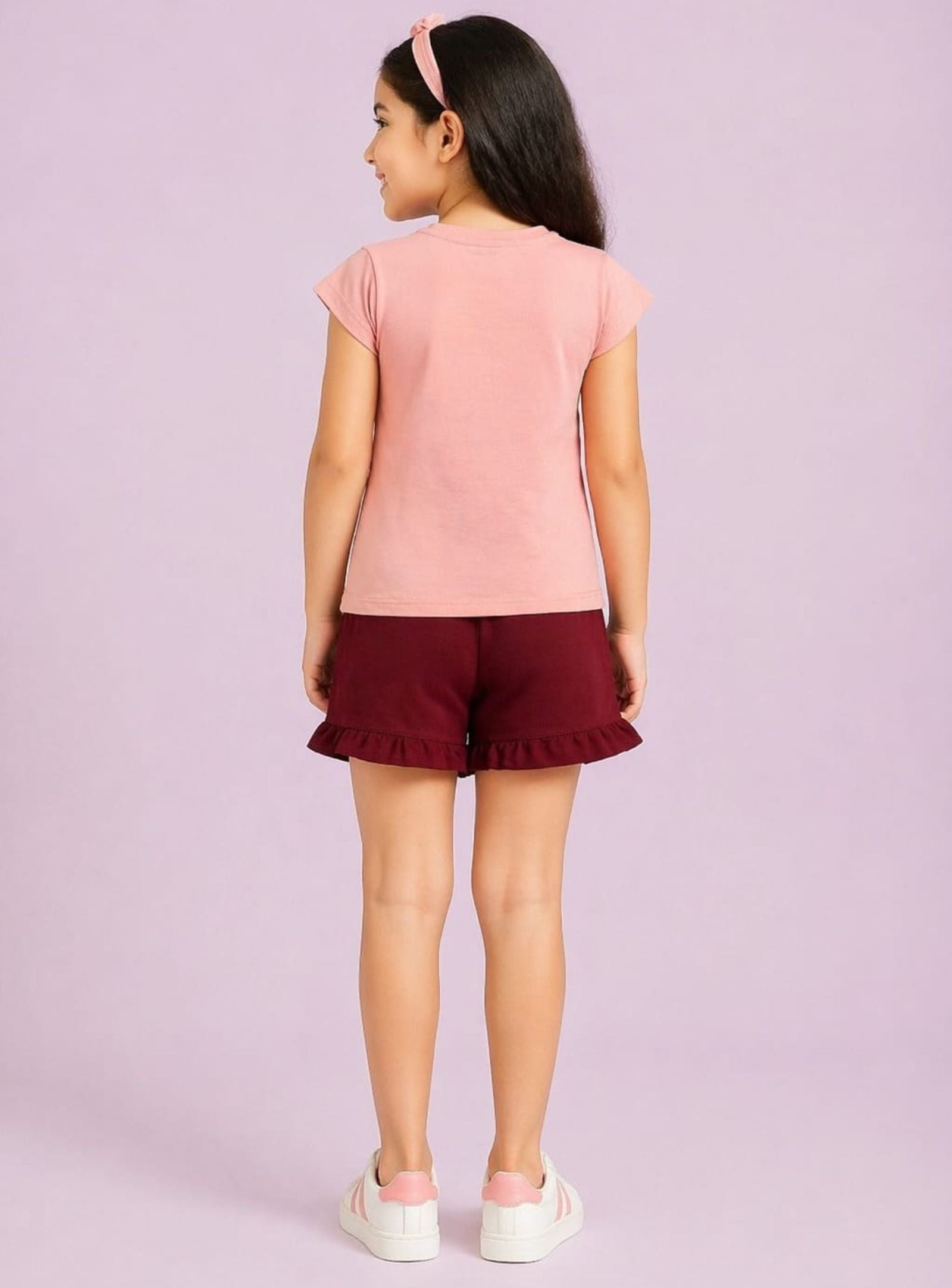 Girls Glitter Printed Tee with Frilled Shorts P.