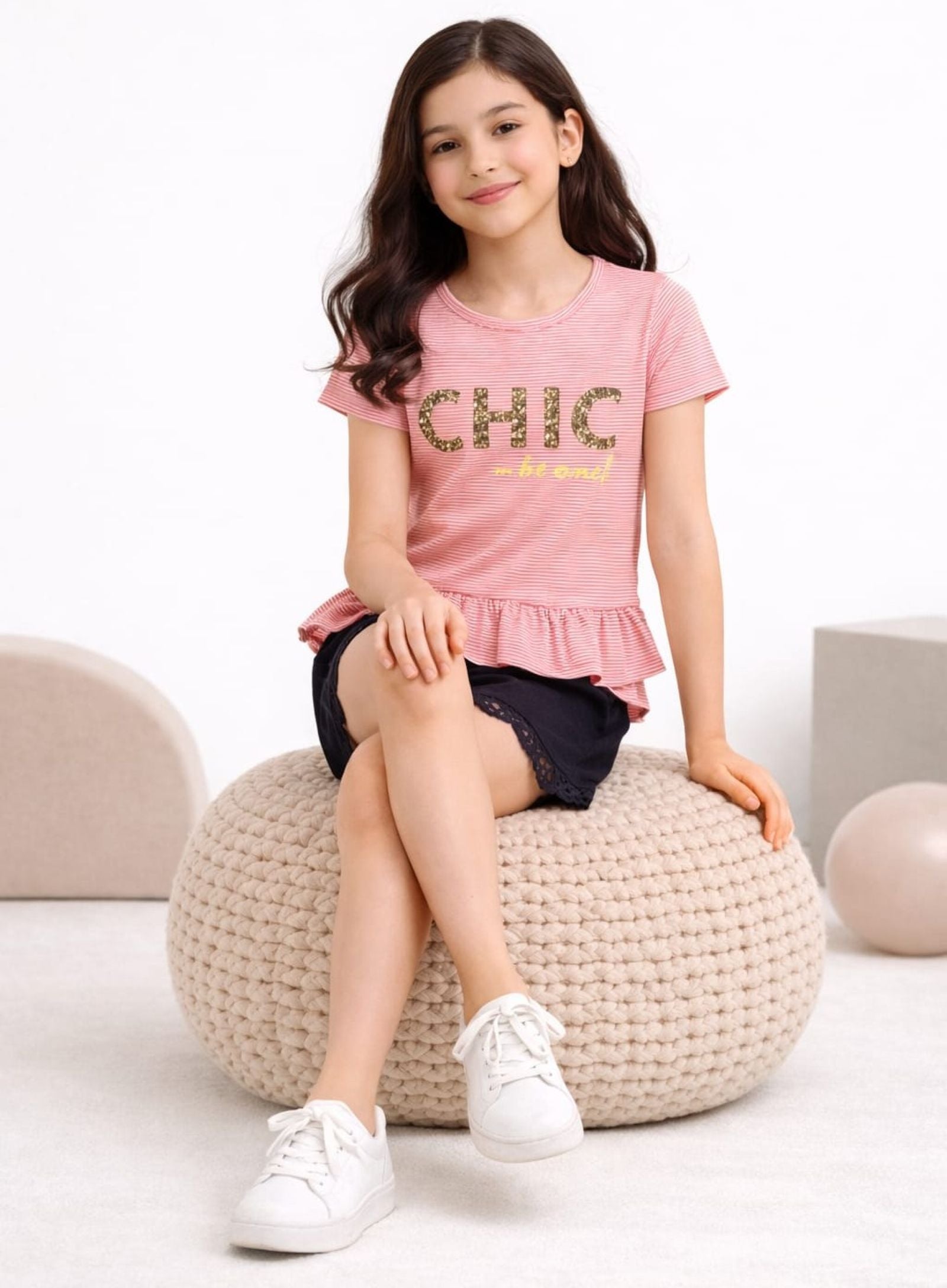 Girls Sequined Ruffle Top with Shorts P.
