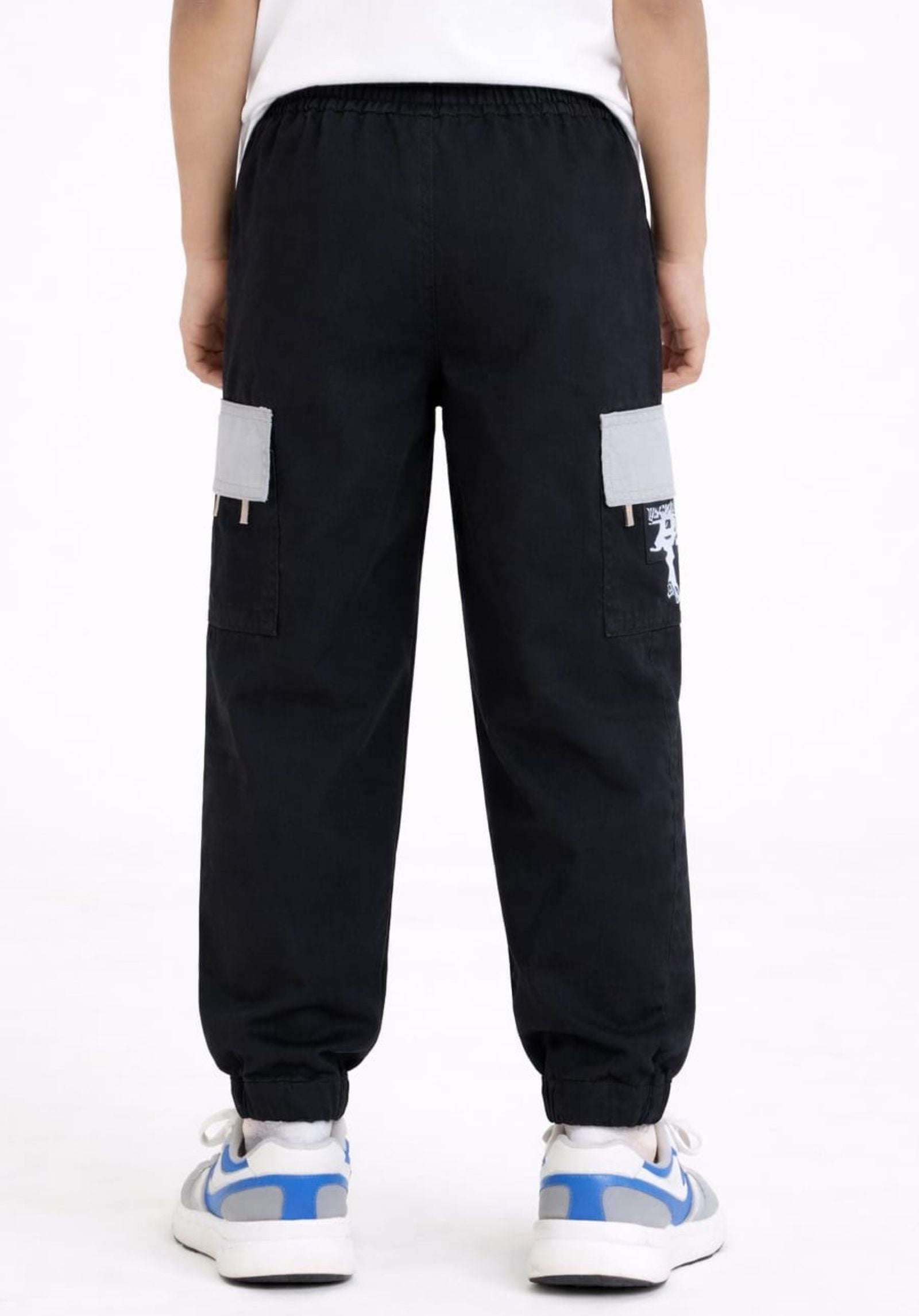Cotton Woven Cargo Pants with Fancy Side Pockets - Black