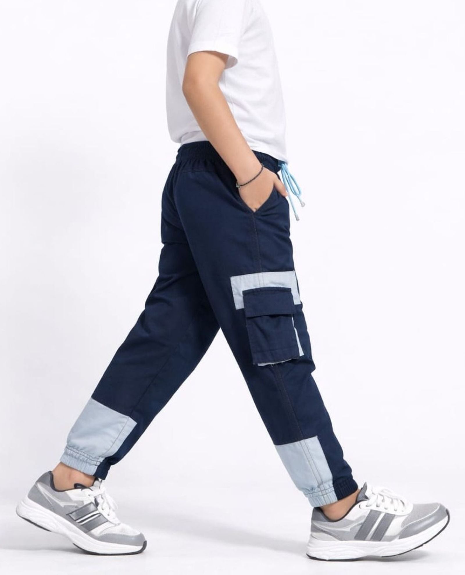 Cotton Woven Cargo Pants with Fancy Box Pockets - Navyblue