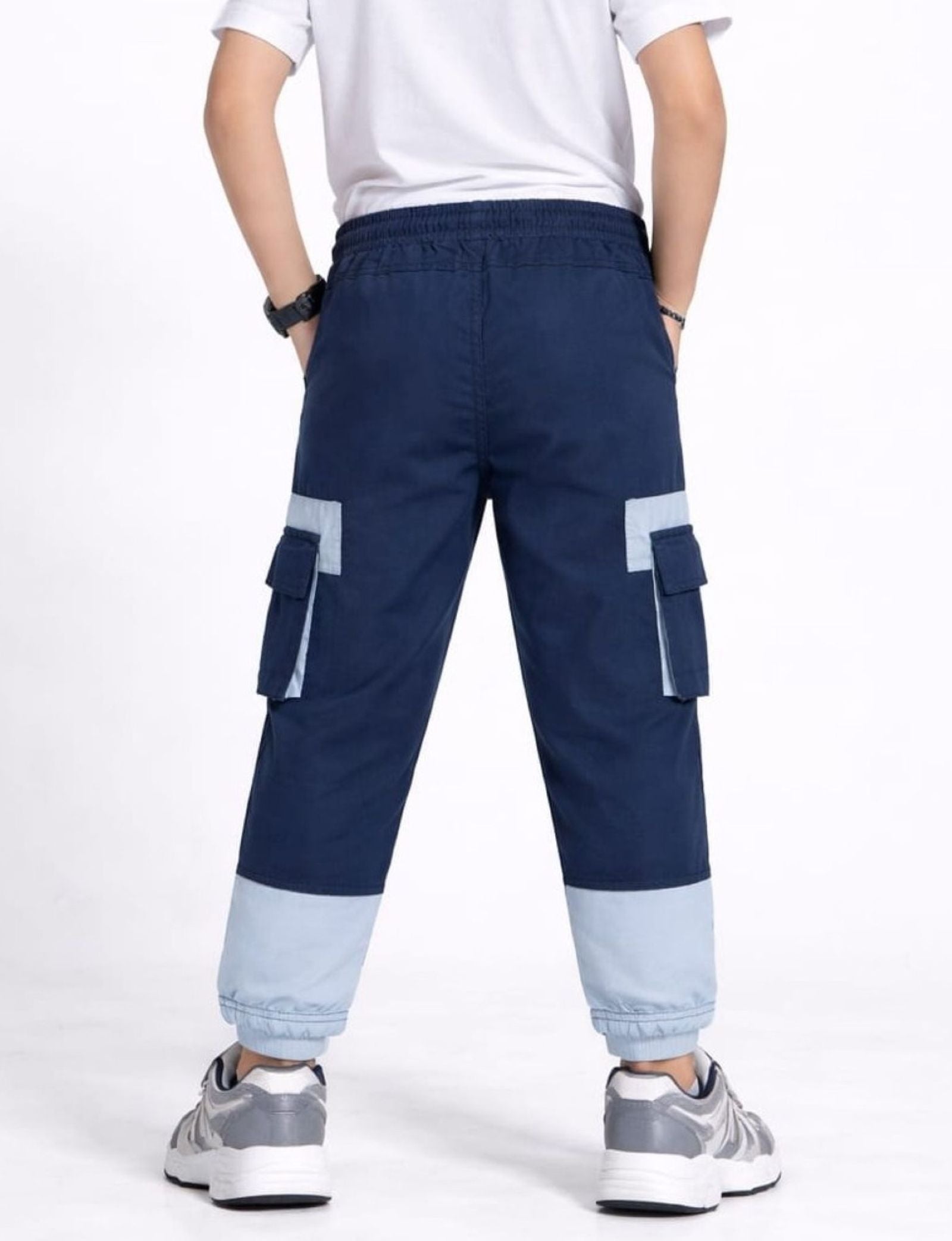 Cotton Woven Cargo Pants with Fancy Box Pockets - Navyblue