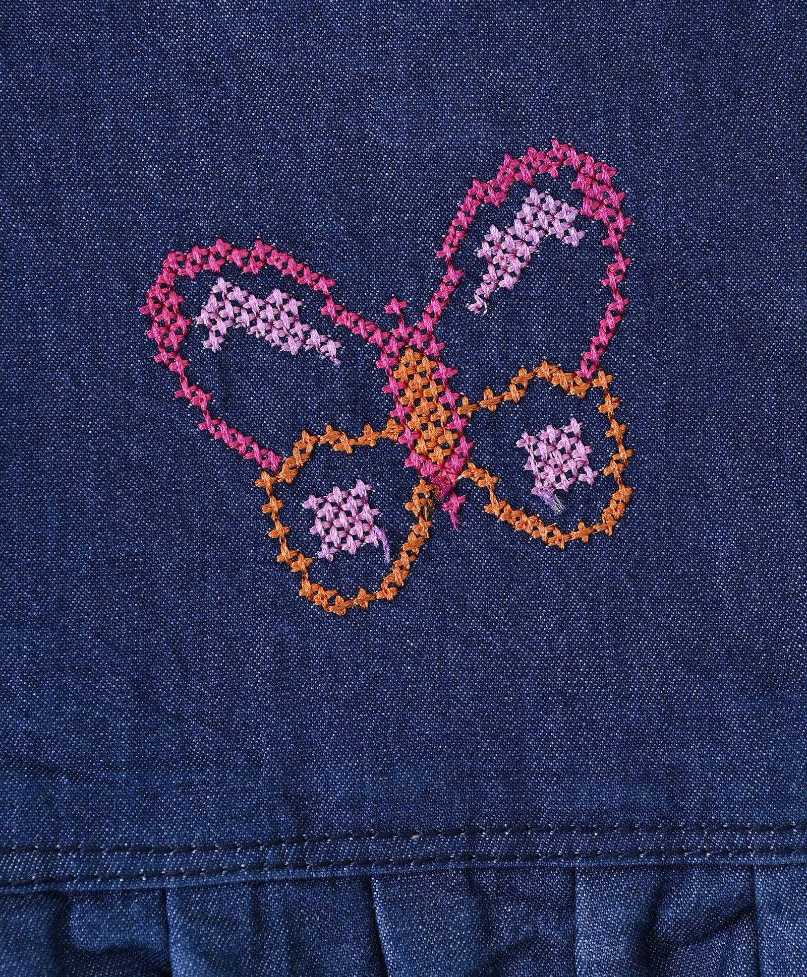 Girls Flower Printed Tee with Embroidered Denim Shorts