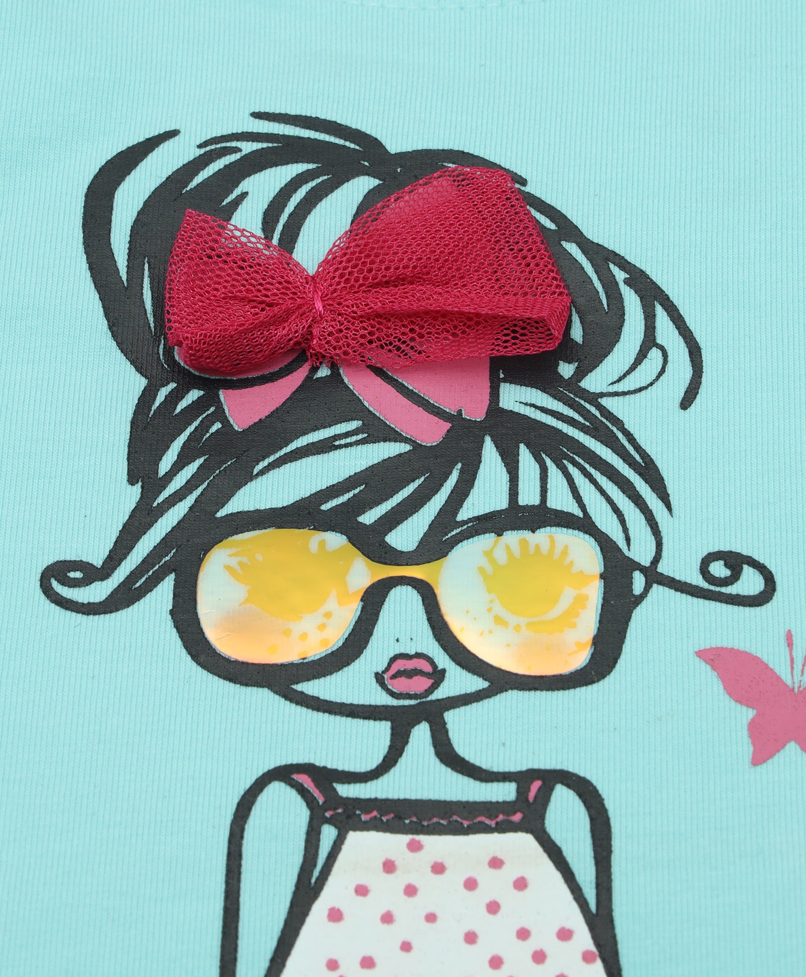 Girls Butterfly Printed Tee with Frilled Shorts