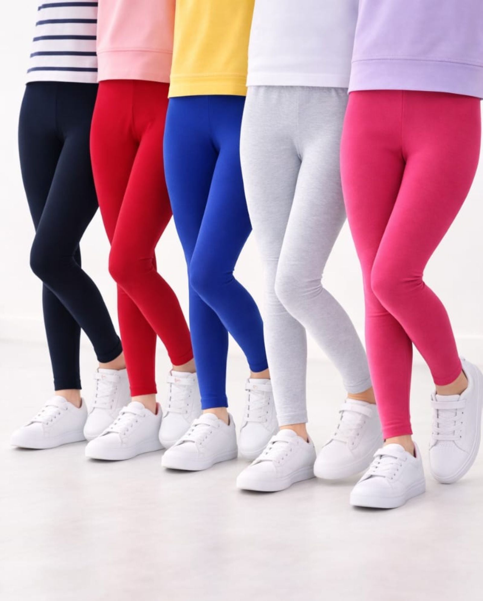 Cotton Lycra Knit Full Length Leggings Pack of 5 - MultiB