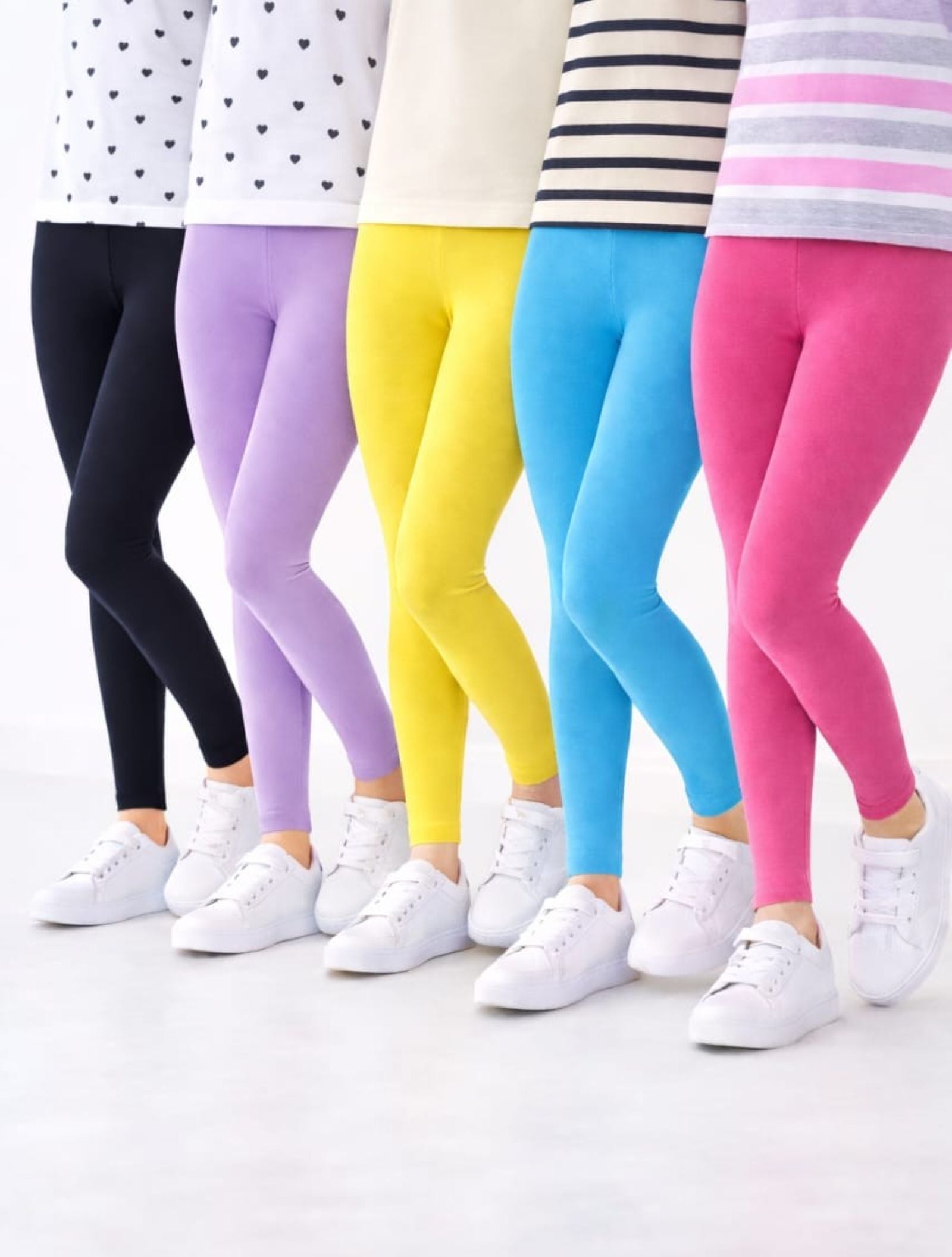 Cotton Lycra Knit Full Length Leggings Pack of 5 - Multi Pastel