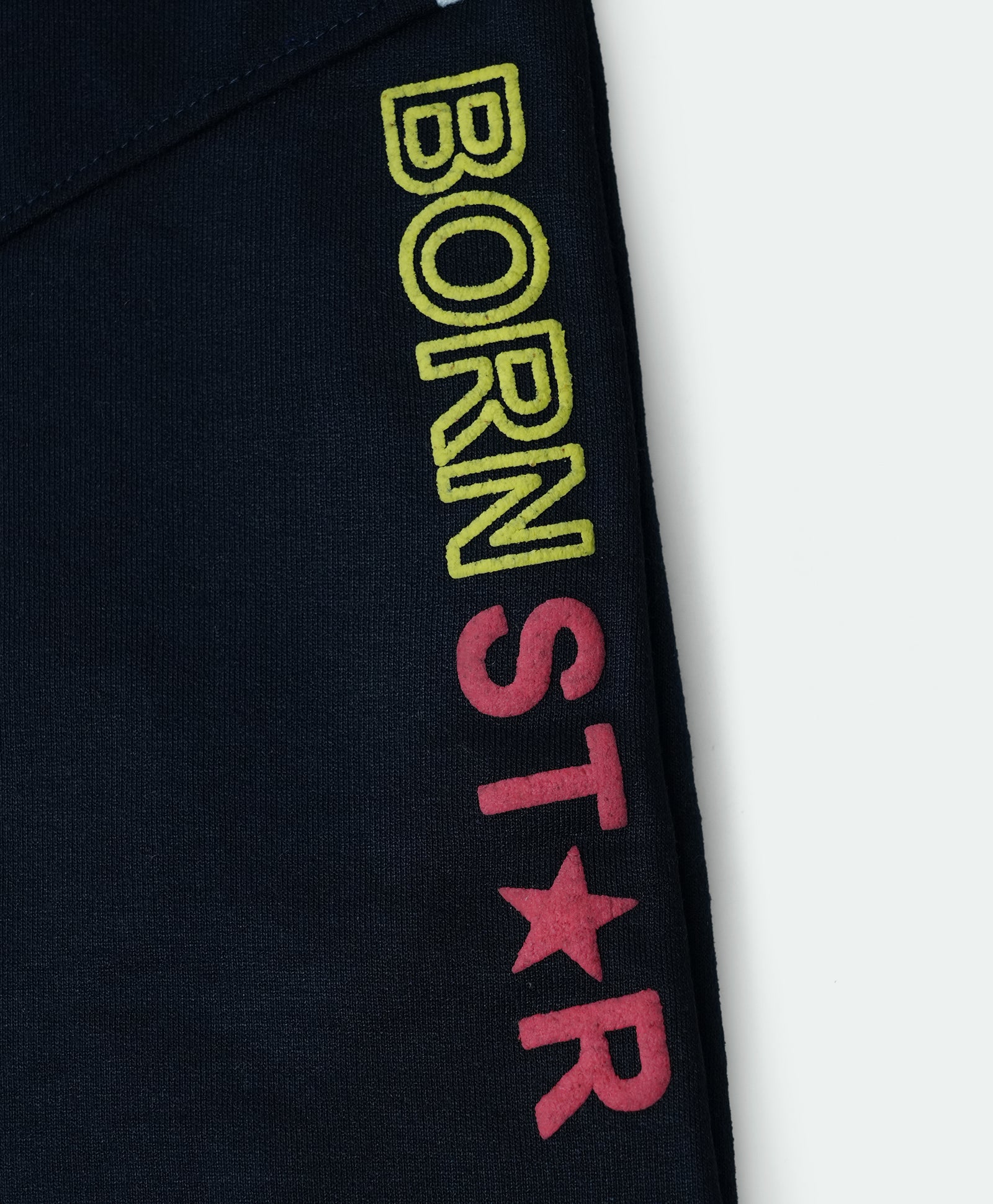 Cotton Loopknit Full Length Side Patterned Bornstar Printed Joggers - Navy